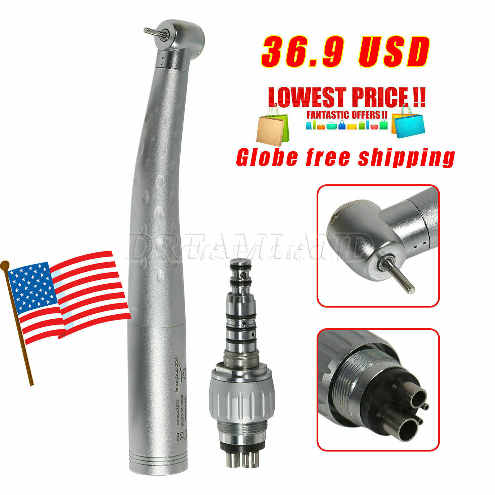 10 Dental High Speed Handpiece with 4 Holes Quick Coupler Swivel Connector