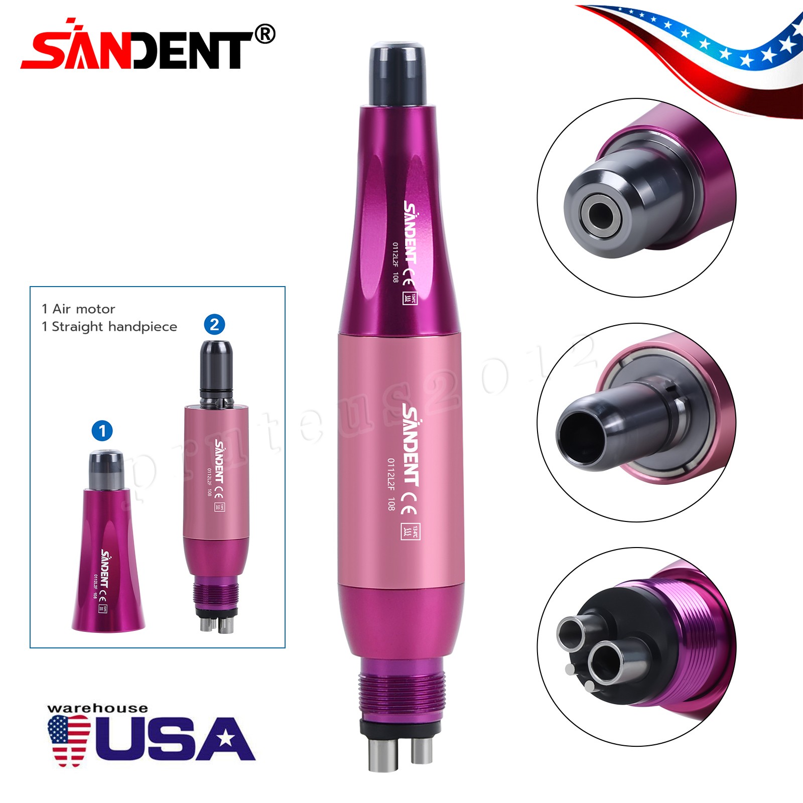1-5* Dental Hygiene Prophy Handpiece Air Motor 4Holes 4:1 Nose Cone 360°Swivel