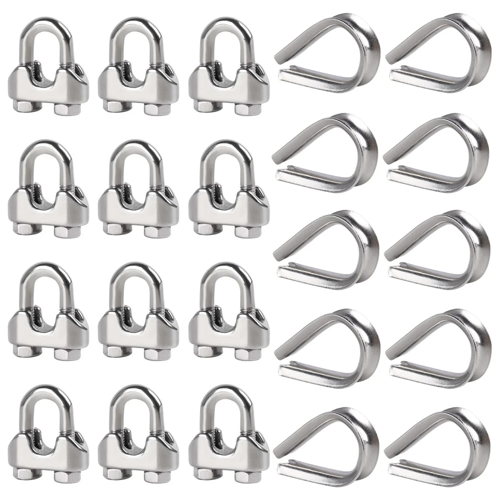 12Pcs 3/16″ M5 Wire Rope Clamps 10 Pcs M5 Wire Rope Thimble 304 Stainless Steel