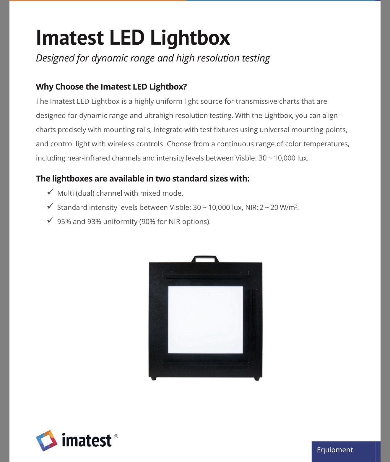 Imatest Light Box ILB-M-31K65K-95-B, 200W, 310x300mm, 30-10000 Lux, AC 110-220V