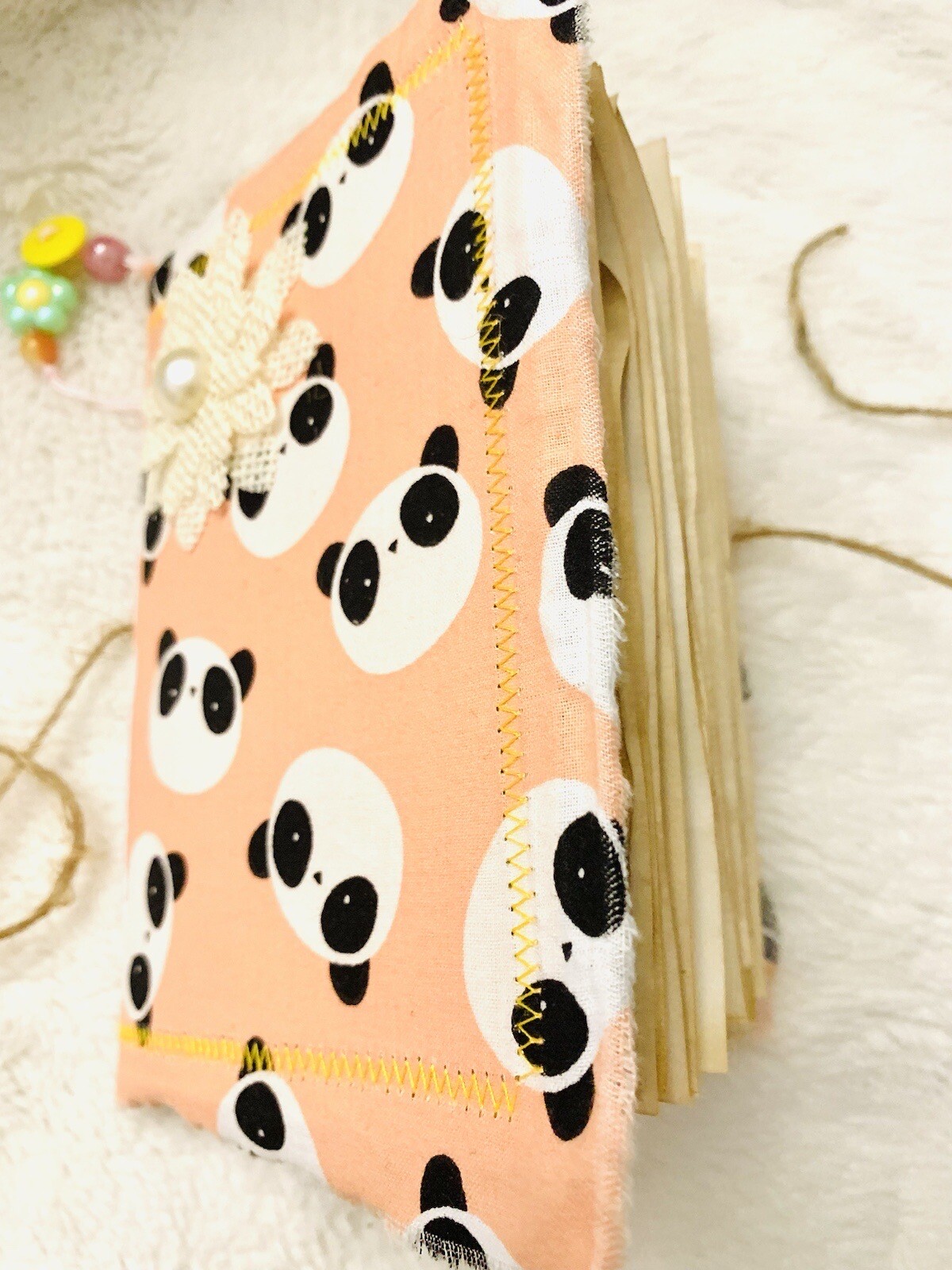 Panda Journal, Panda Notebook, Handmade Panda Softcover Journal, Junk Journal