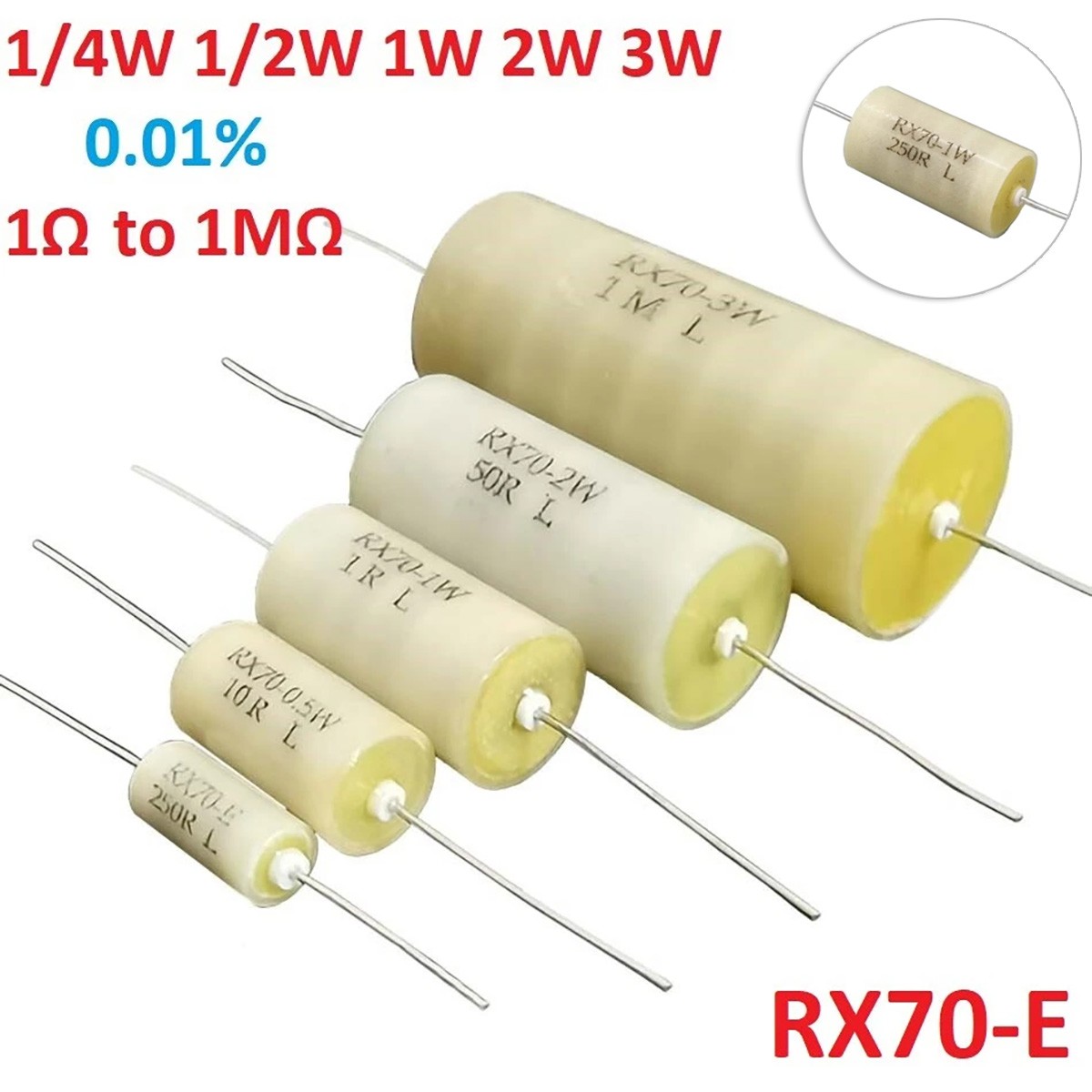 RX70-E High precision Instrumentation Sampling Resistor 1/4W 1/2W 1W 2W 3W 0.01%