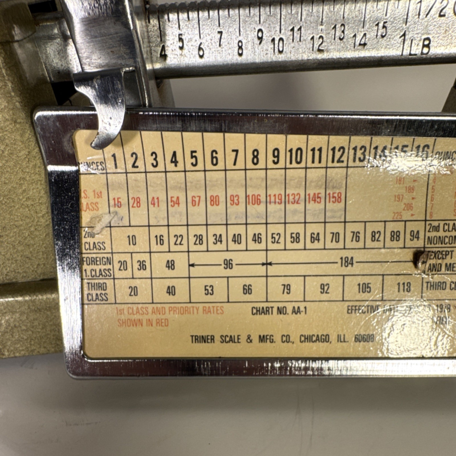 Triner AA-1 Vintage Postal Scale 1978 Certified Chicago IL