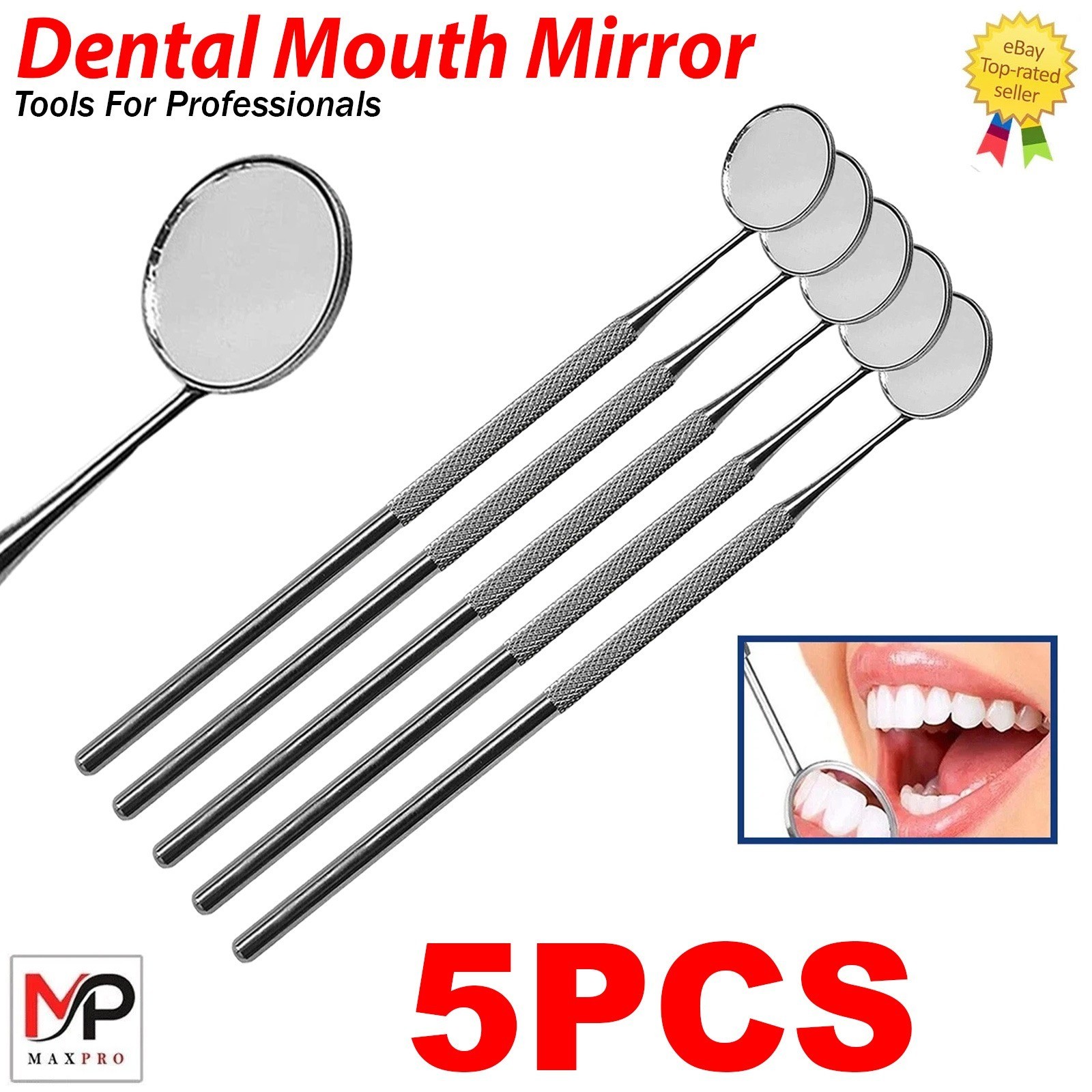 5 Pcs Dental Mouth Mirror #5 W/Handle For Teeth’s ENT Dental Inst German Grade
