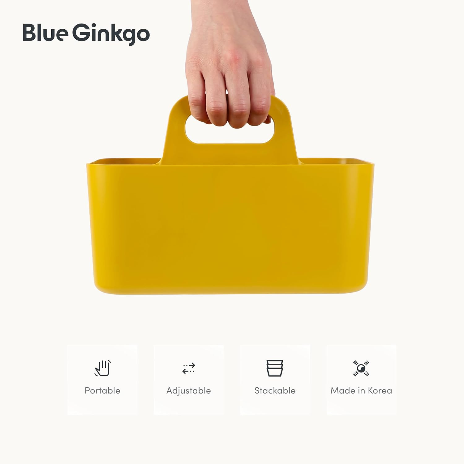 Stackable Organizer Caddy, Rectangle, Yellow, Made in Korea | Portable. Adjustab