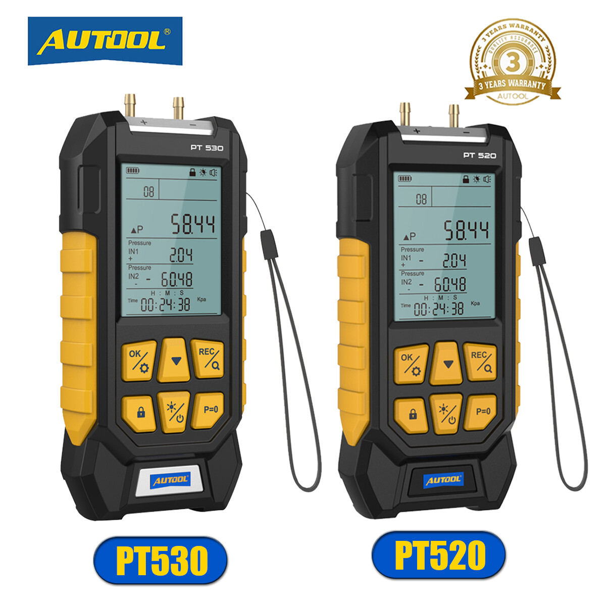 AUTOOL Digital Manometer Differential Air Pressure Gauge Meter Dual Port 300kpa