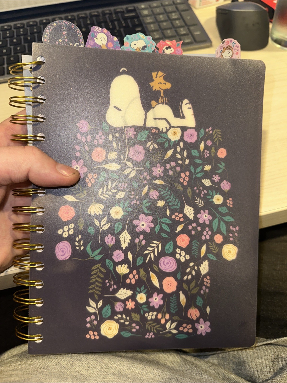 Peanuts Notebook Spiral Journal 8.25″ Snoopy Charlie Brown Purple Flowers w/Div