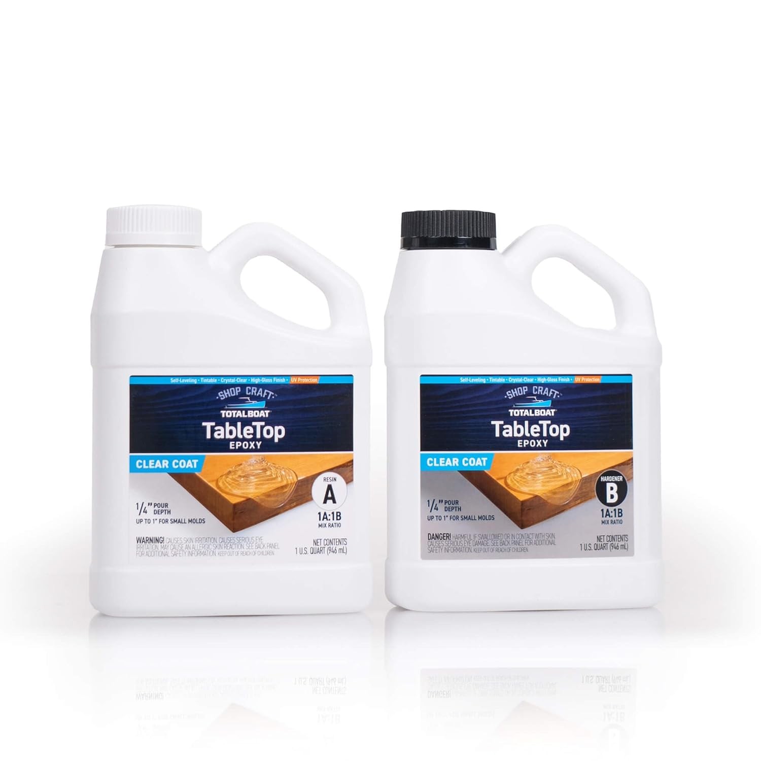 TotalBoat Table Top Epoxy Resin 2Qt Kit Crystal Clear UV Resistant Finish
