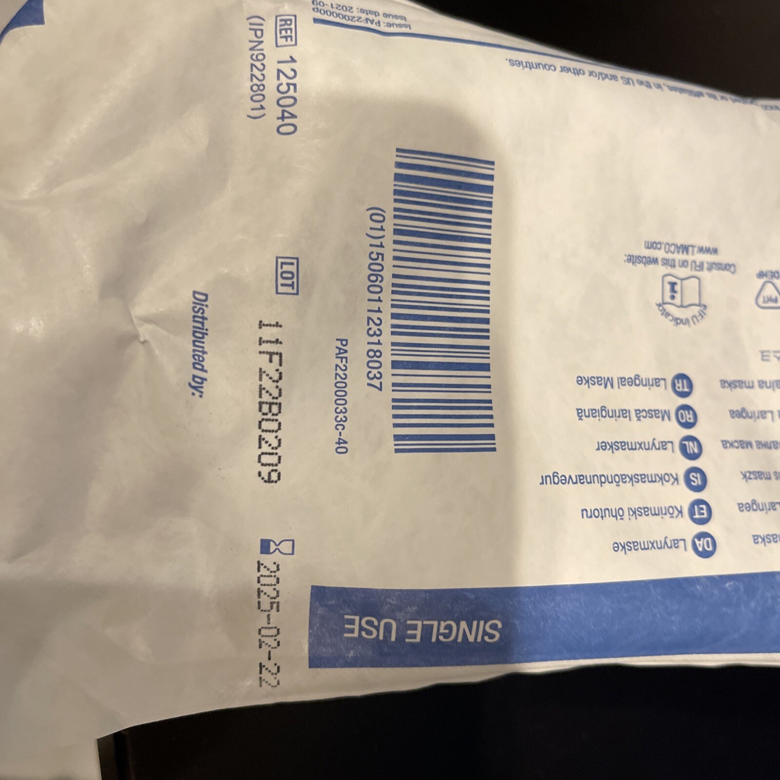 LMA Unique Teleflex Mask Adult Size 4 Soft Cuff Ref# 125040 Case of 10 EXP 2025
