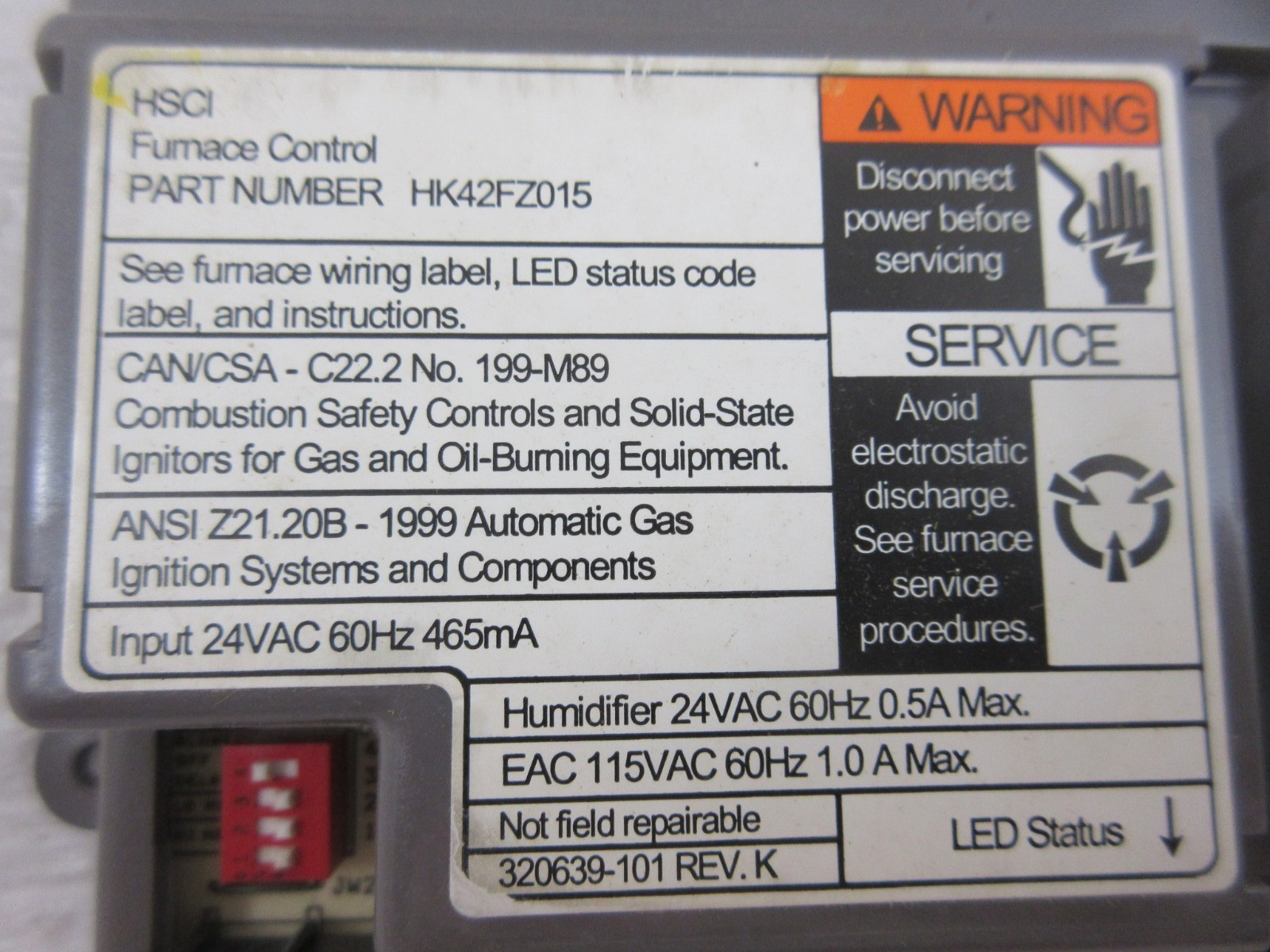 CARRIER BRYANT PAYNE HK42FZ015 FURNACE CONTROL BOARD