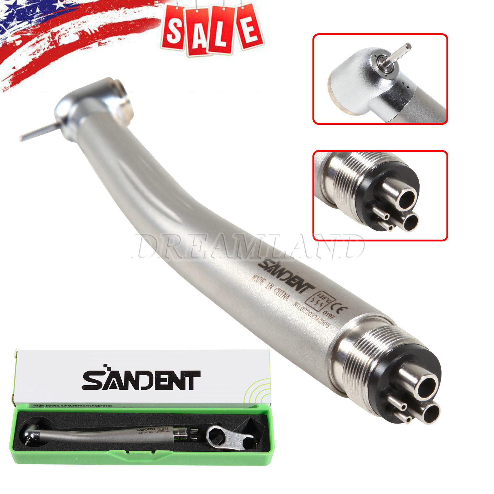 SANDENT Dental NO-LED High Speed E-generator Fiber Optic LED Handpiece 4H Push