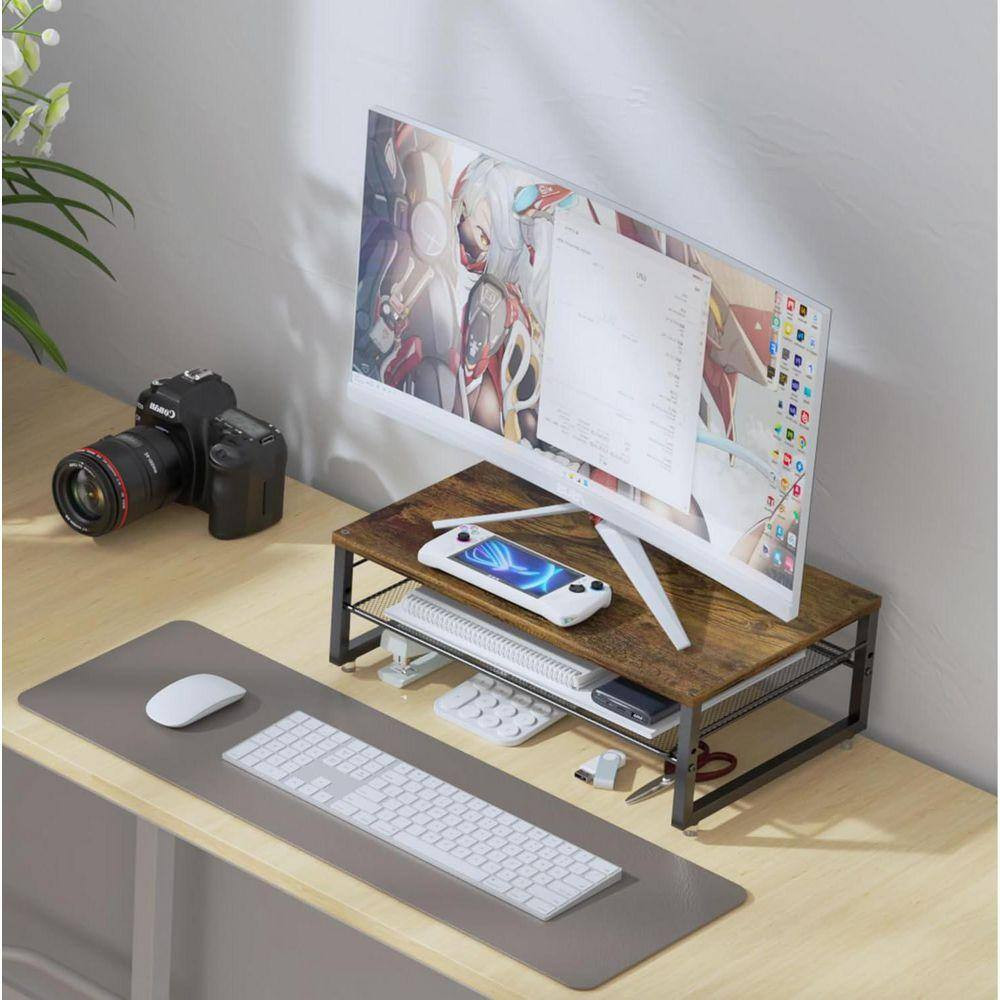 Brown 15.5 In. X 5.5 In. Metal Modern Desk Organizers with Storage Shelf, 2 Pack