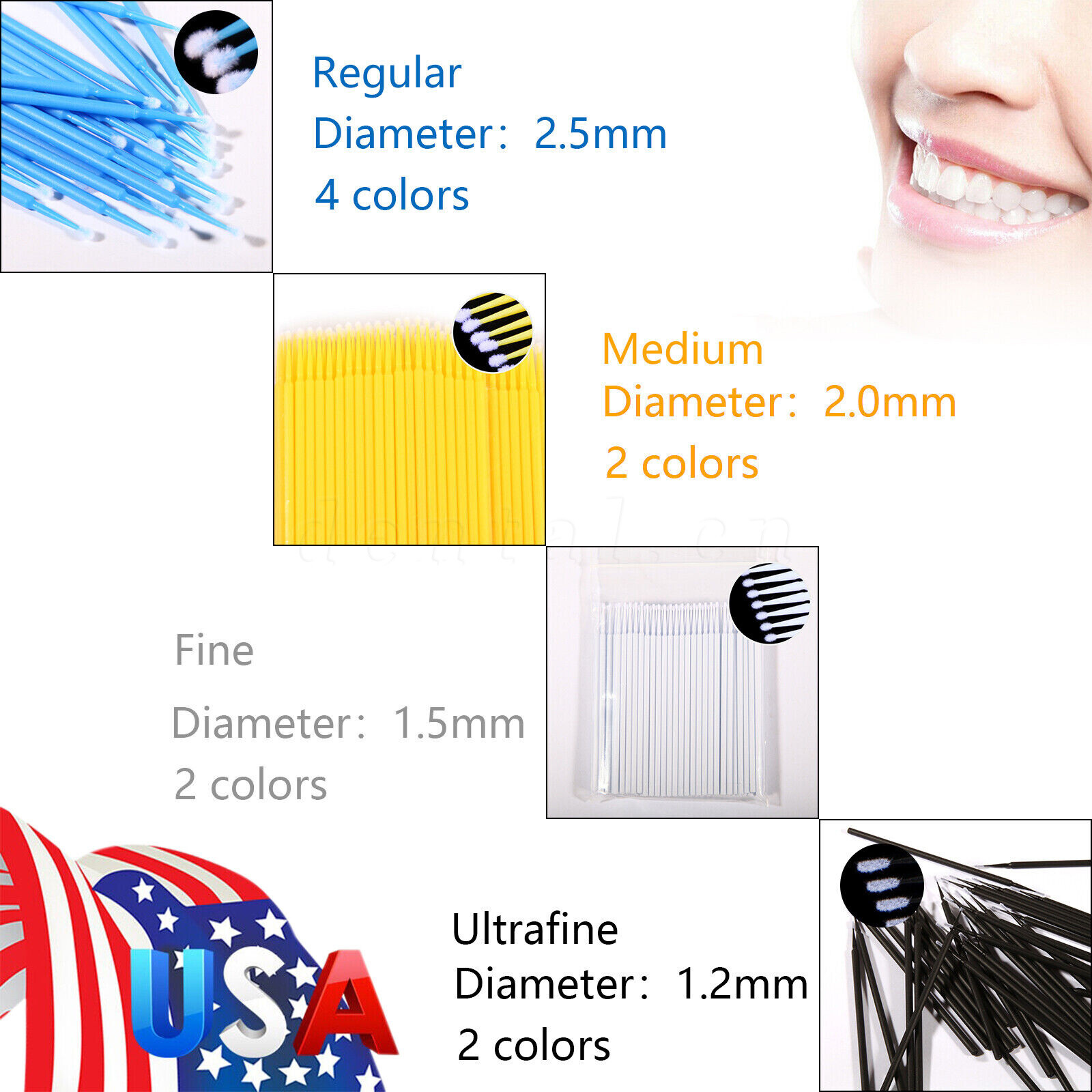 USA Microbrush Micro Brush Applicator Tips for Makeup Eyelash Dental Super Fine