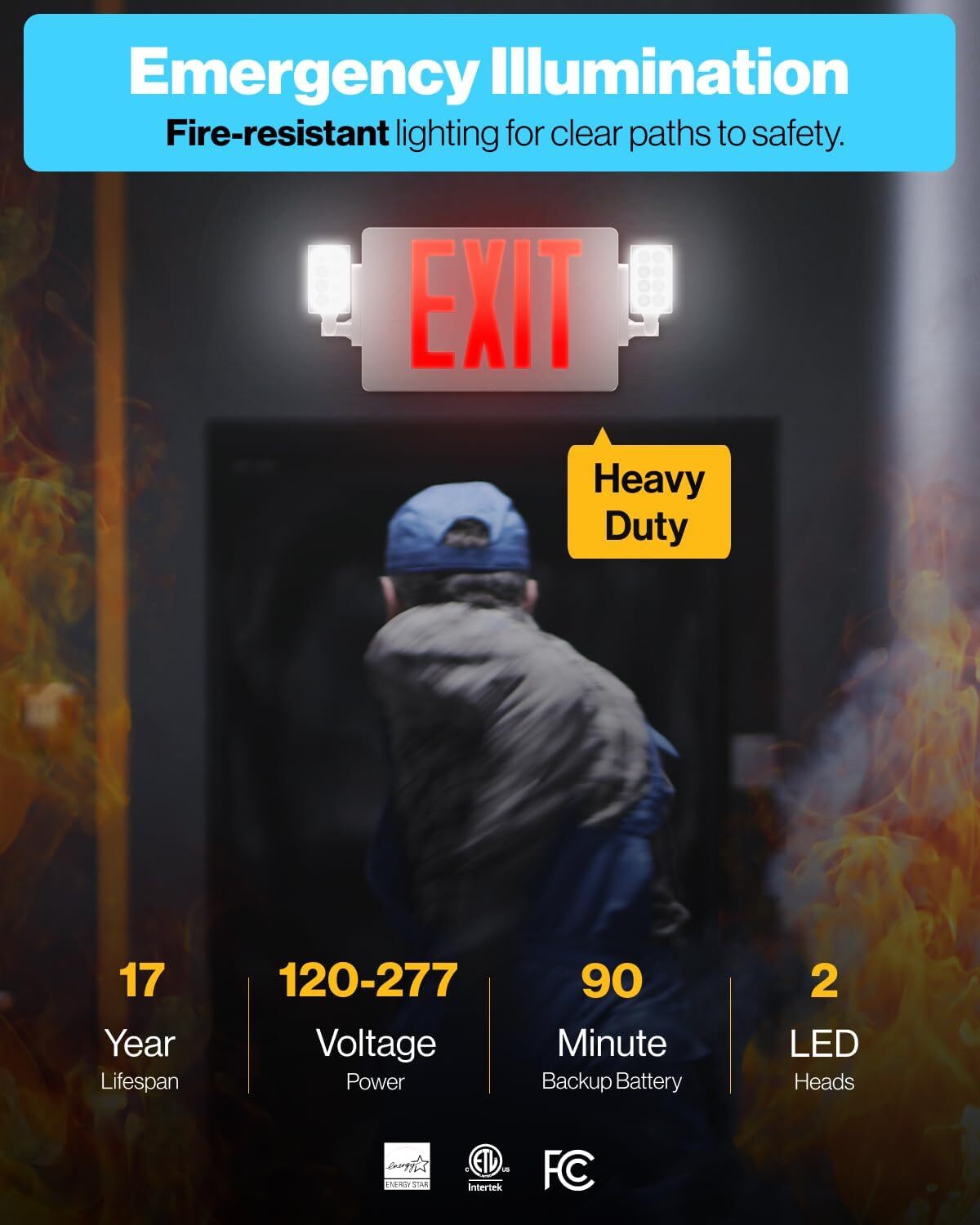 Exit Sign with Emergency Lights, Two LED Adjustable Head Emergency Exit Lights