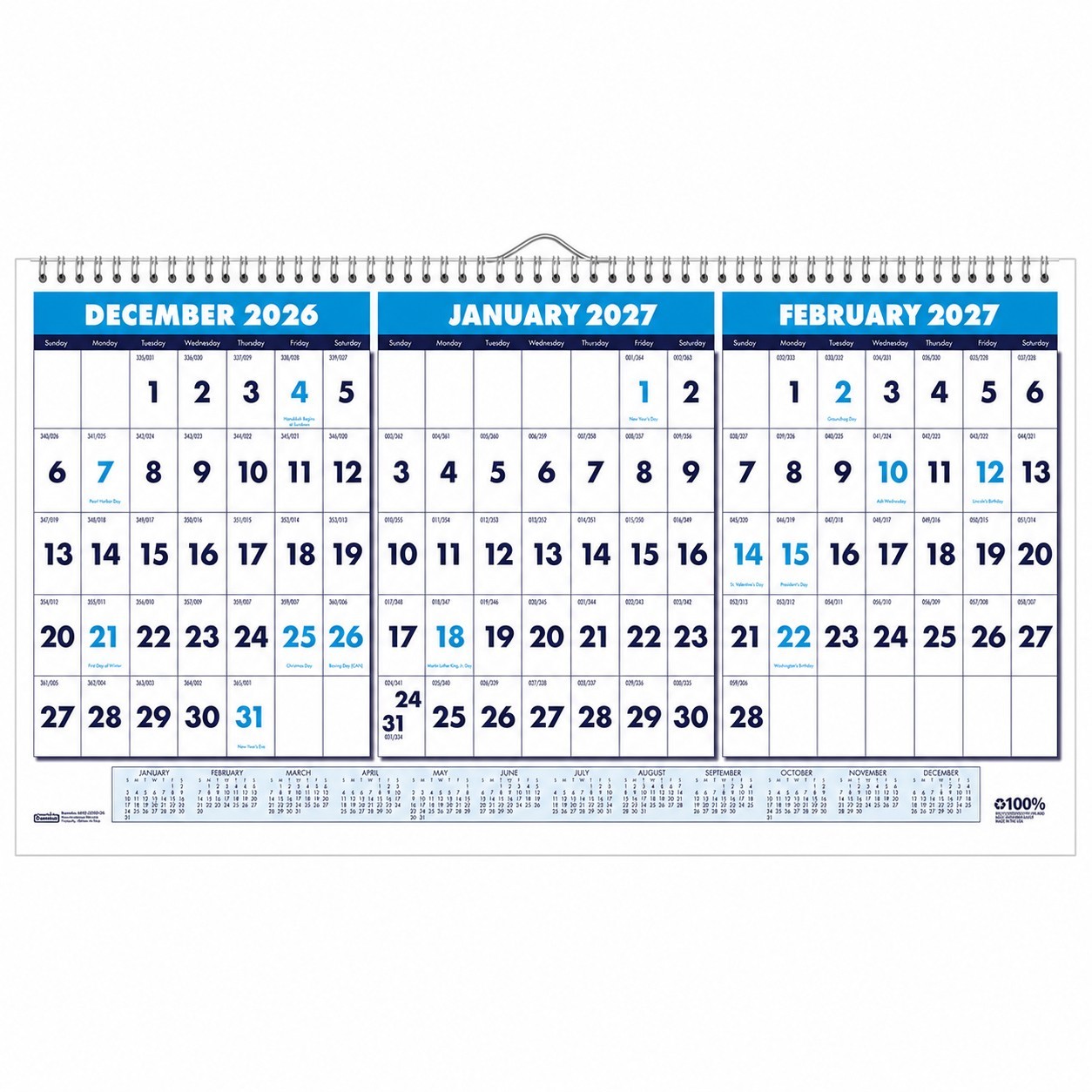 2027 House of Doolittle 3647 HOD3647 3-Month Wall Calendar, 17 x 8″