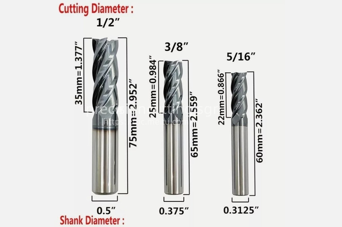 1/2″，3/8″，5/16″，1/4″，3/16″，1/8″ Solid Carbide End Mill – AlTiCrN Coated
