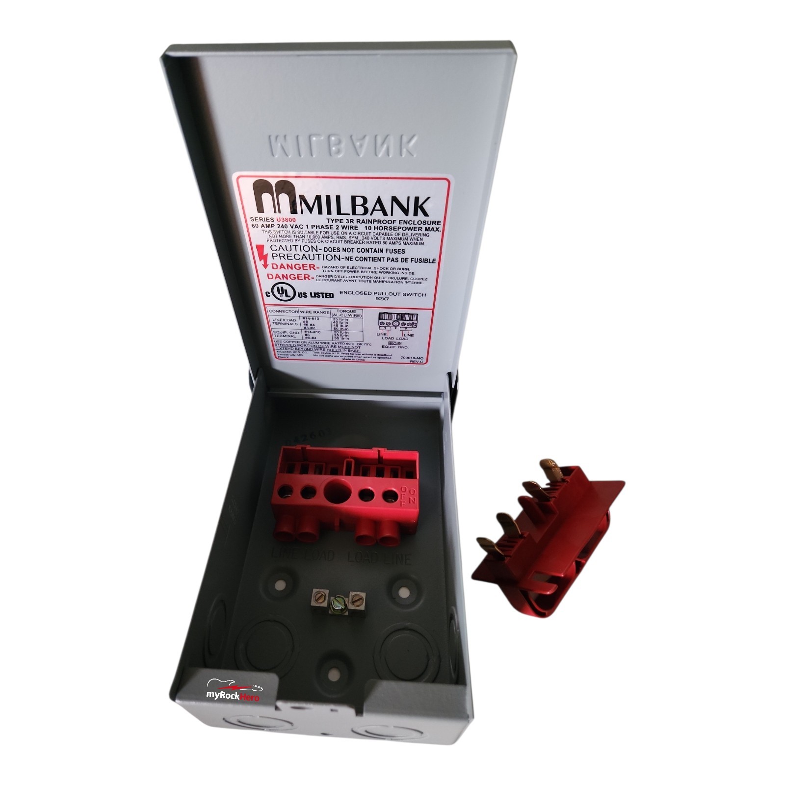 MILBANK U3800 Non-Fused PULL-OUT SWITCH Hi QUALITY 60 AMP 1 240 VAC New