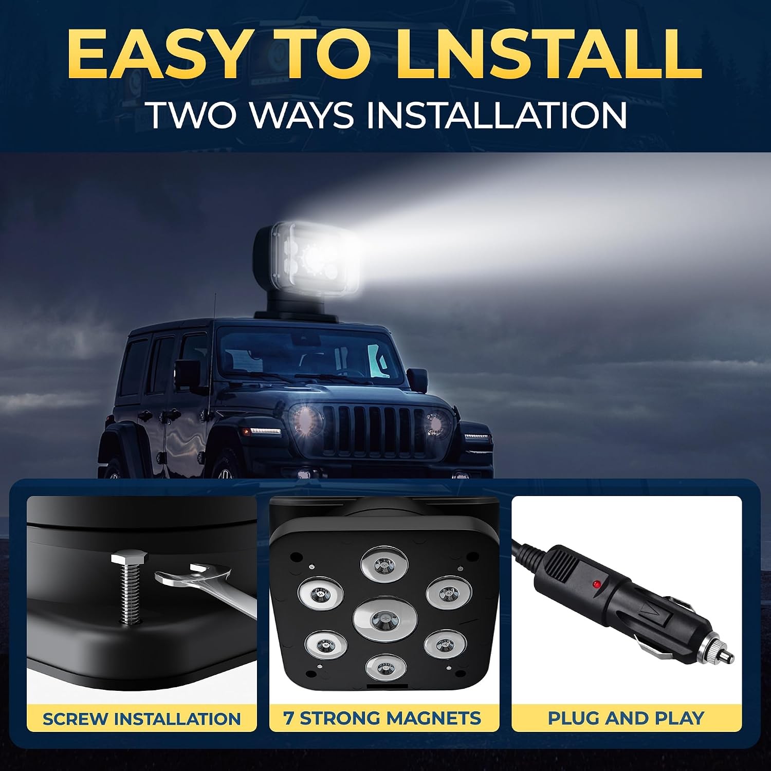 Remote Spotlight for Truck Magnetic and IP68 Waterproof Marine Search Lights Aut