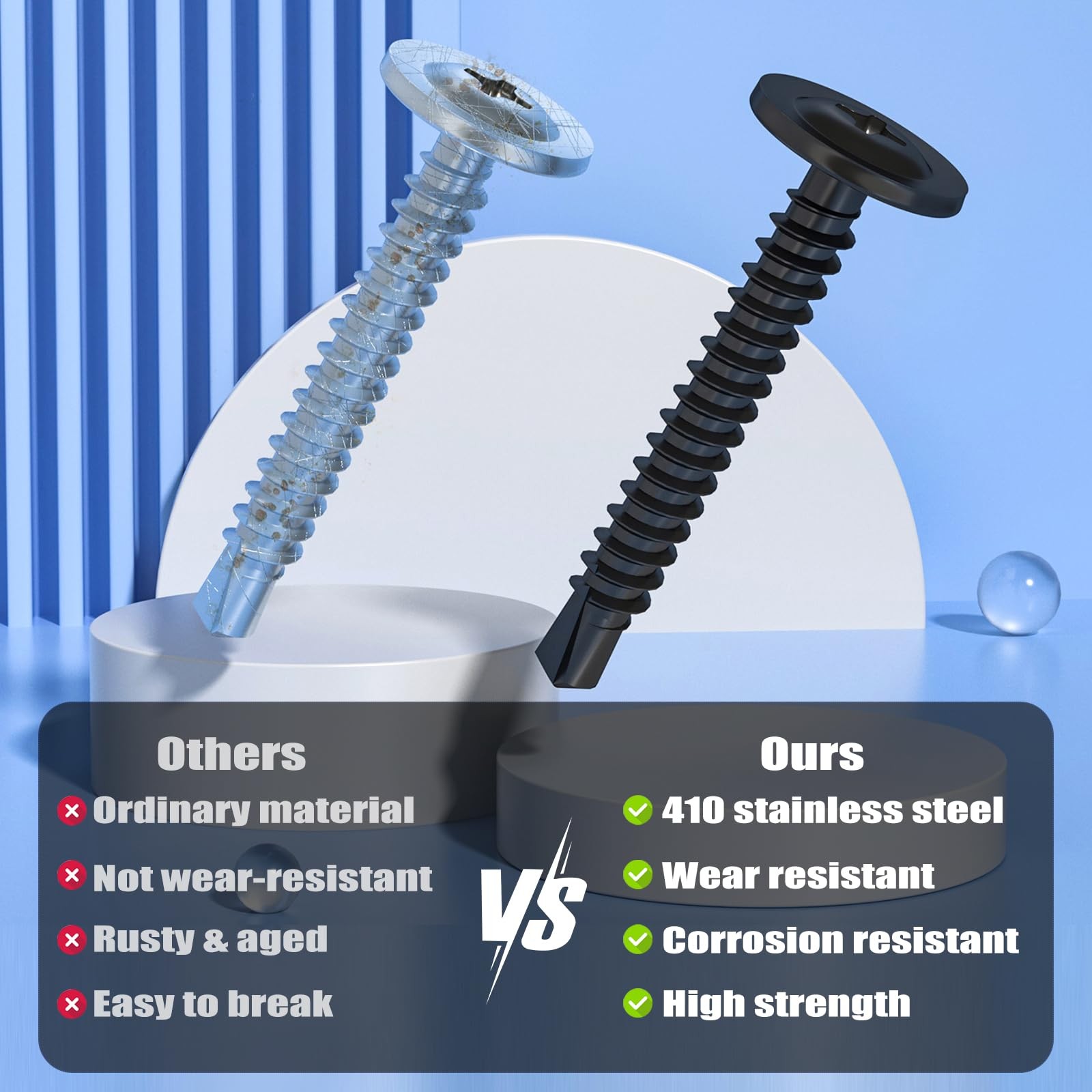 #10 x 5/8 Inch 410 Stainless Steel Self Drilling Screws Metal Black Zinc 150 PCS