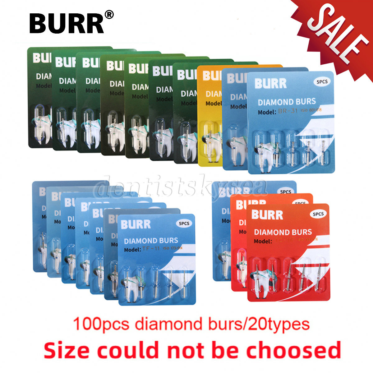 100Pcs Dental Diamond Burs High Speed Handpiece Friction Grip 20 Types