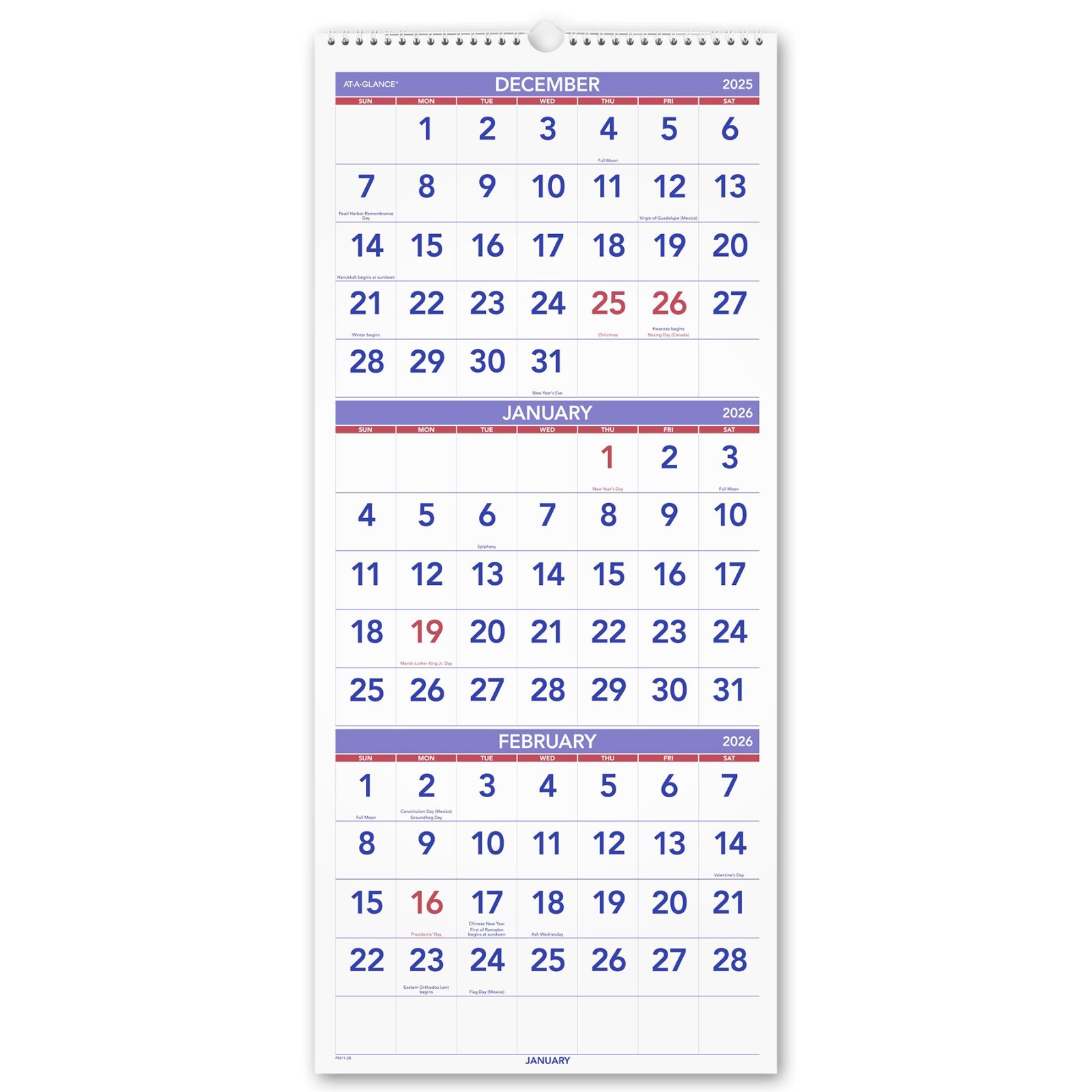 2026 At-A-Glance PM11-28 3-Month Wall Calendar, 12-1/4 x 27″
