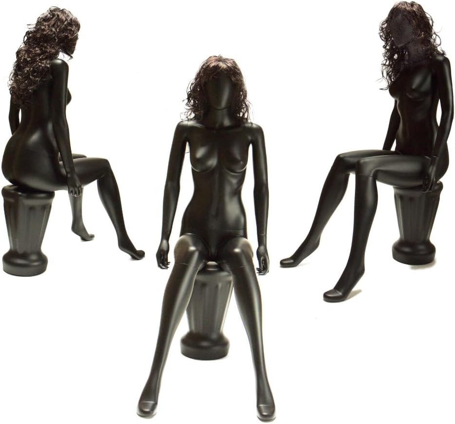 Spray painted sitting black female fullbody mannequin manikin with pedestal
