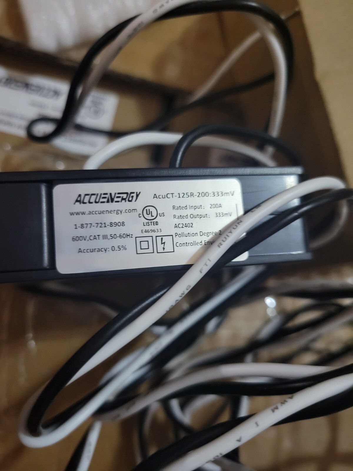 ACCUENERGY AcuCT-125R-200 AcuSplitCT Series 333mV 200A Current Transformer
