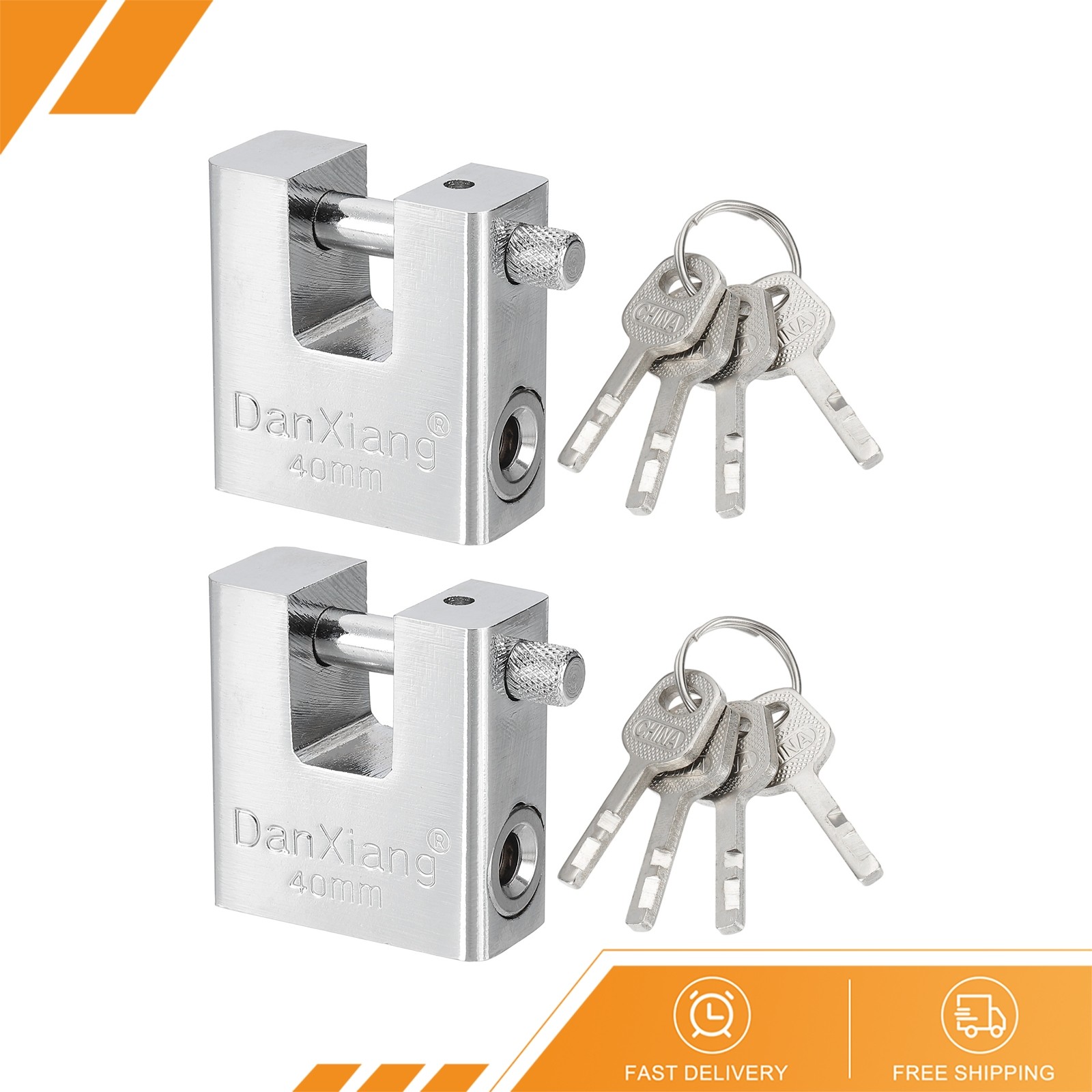 2Pcs 1.6″ High Security Padlock Steel D-Shaped Heavy Duty Locks 4 Keys