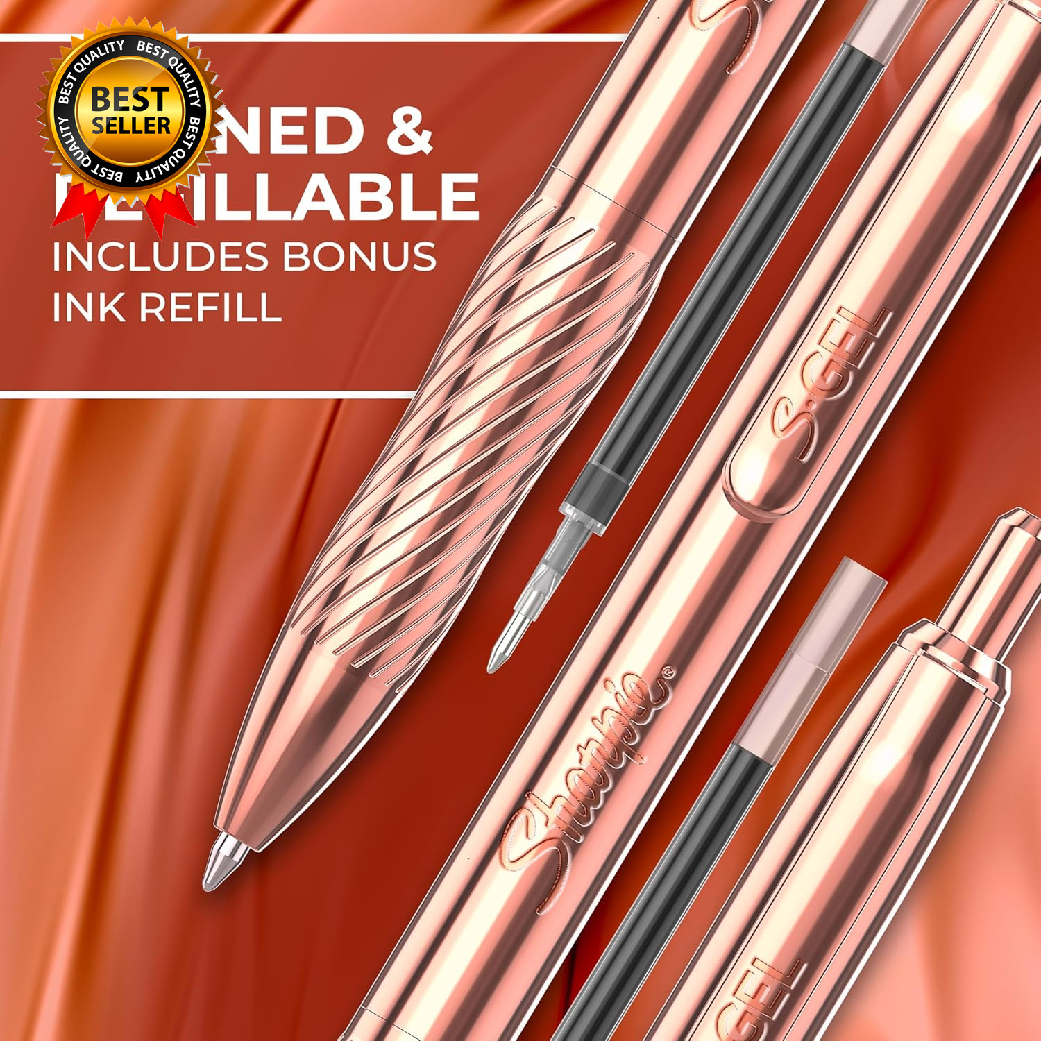 S-Gel Gel Pen Copper Metal Body, Medium Point (0.7Mm) Black Ink Includes 1 Pen