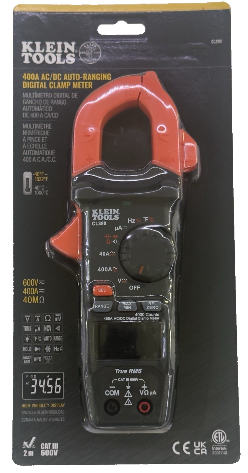 NEW Klein Tools CL390 400A AC/DC Auto-Ranging Digital Clamp Meter Free Shipping