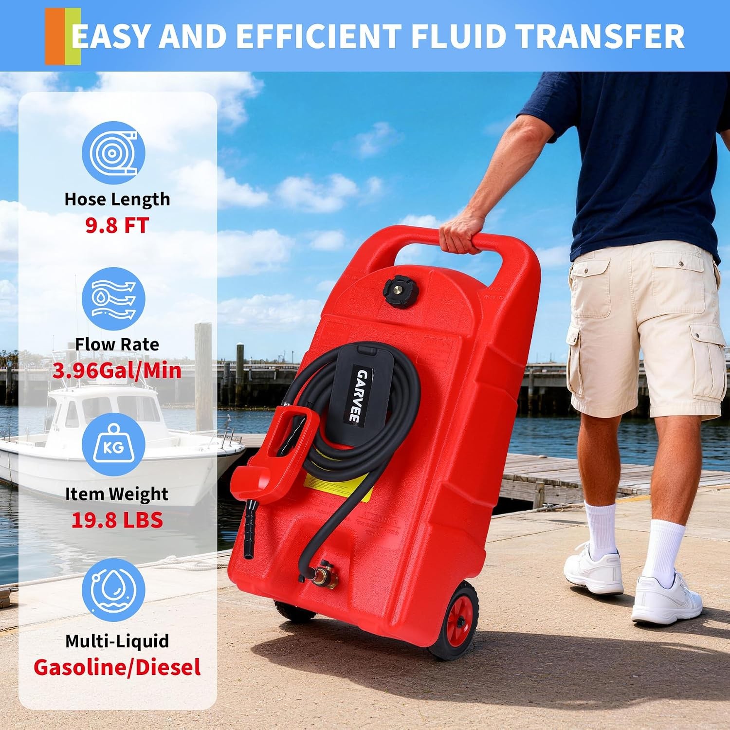 15 Gallon Fuel Caddy Portable Gas Storage Tank Container with Hand Pump Wheels