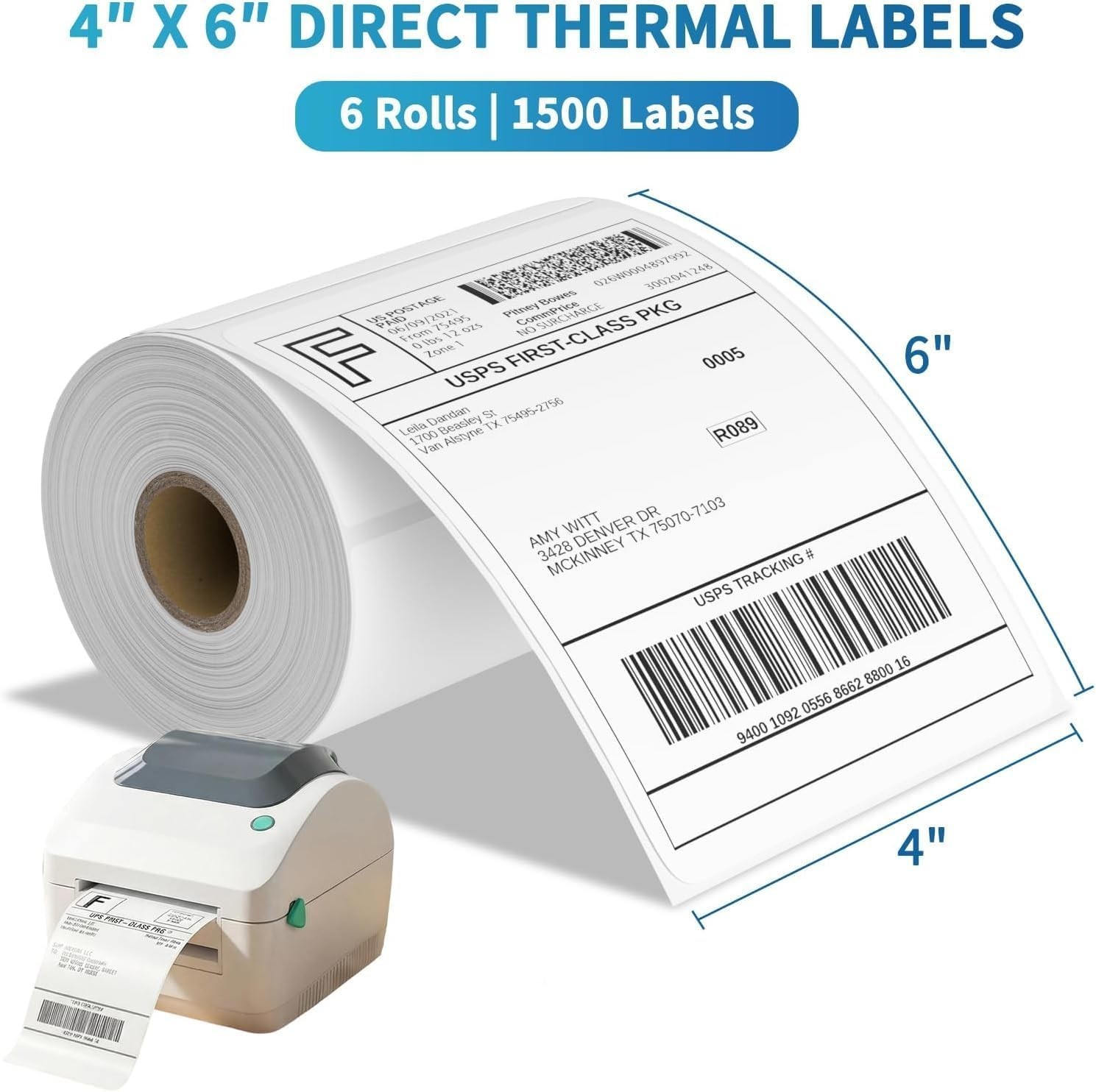 4×6 Zoll Thermal Versandlabels 1500 Stück für Zebra ZP-450 2844 Eltron