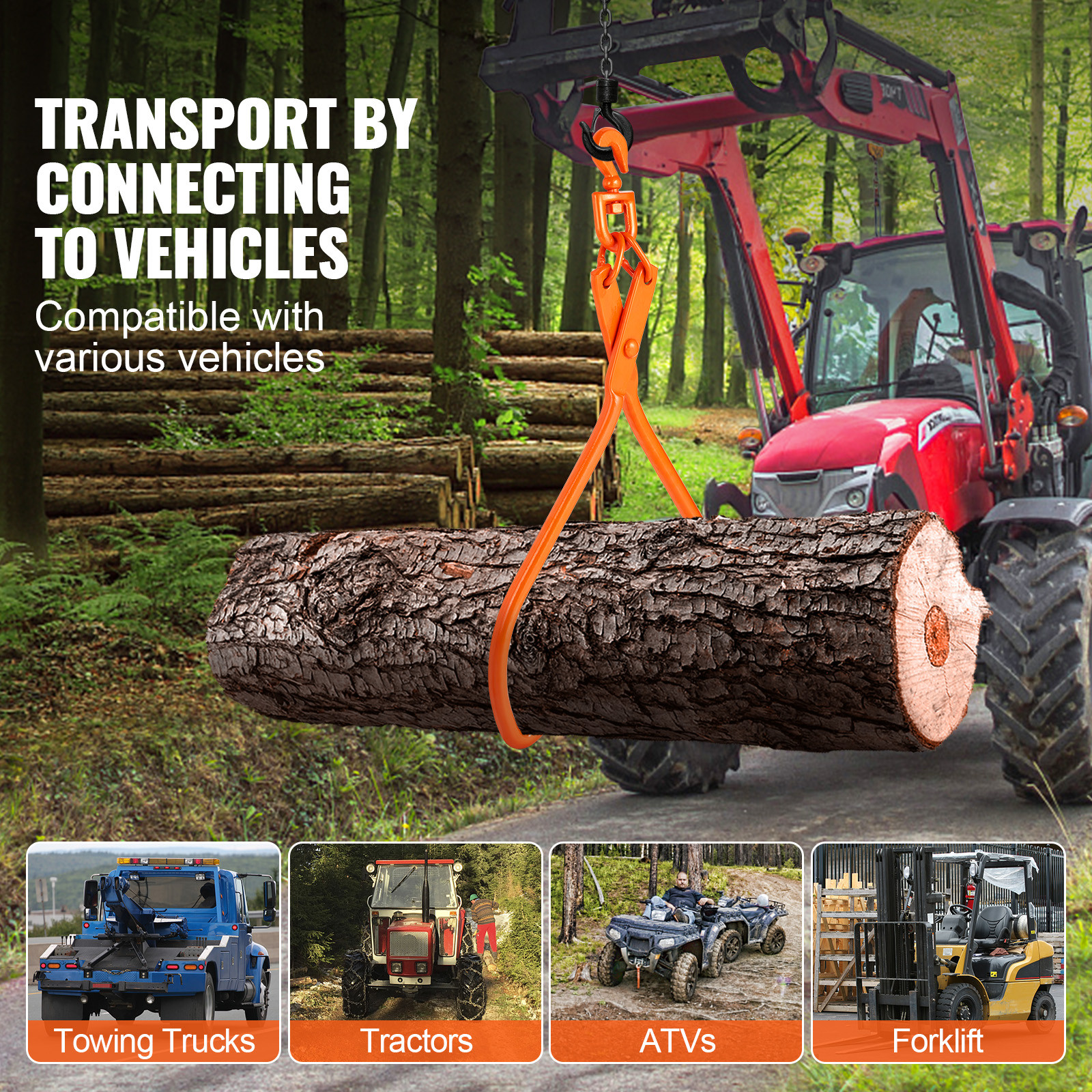 VEVOR Log Skidding Tongs 32 inch 2 Claw Log Lifting Tongs Heavy Duty Rotating