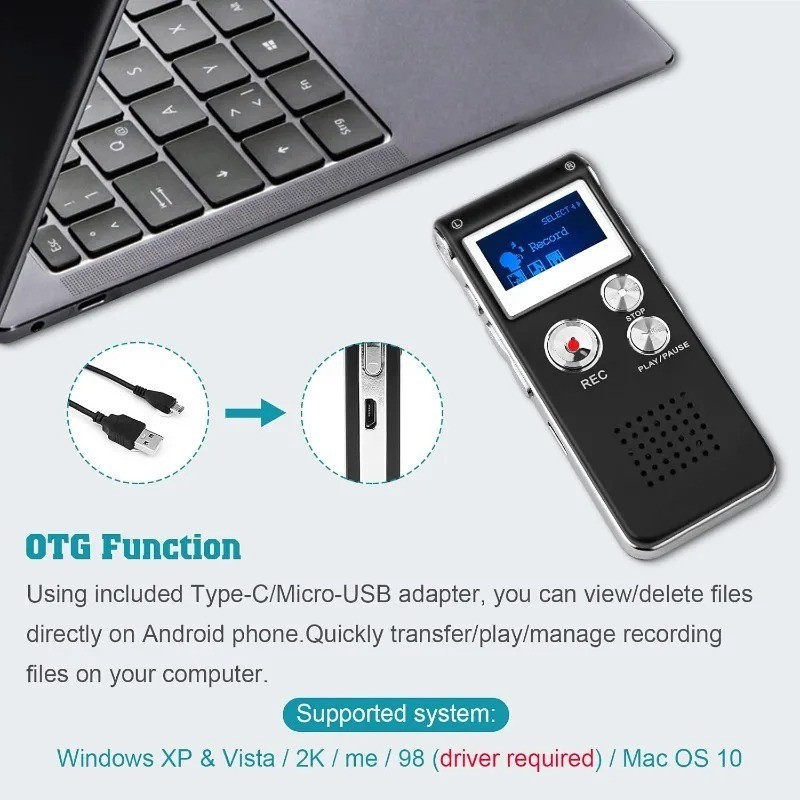 Lecture Digital Voice Recorder Dictaphone Audio MP3 Sound Mini Recorder Mic