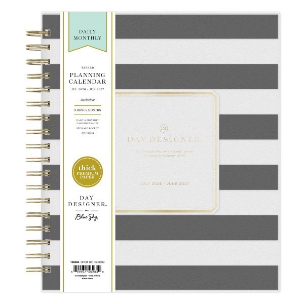8"x10" AY 2026-2027 Planner Rugby Stripe Black Frosted 27 Daily/Monthly