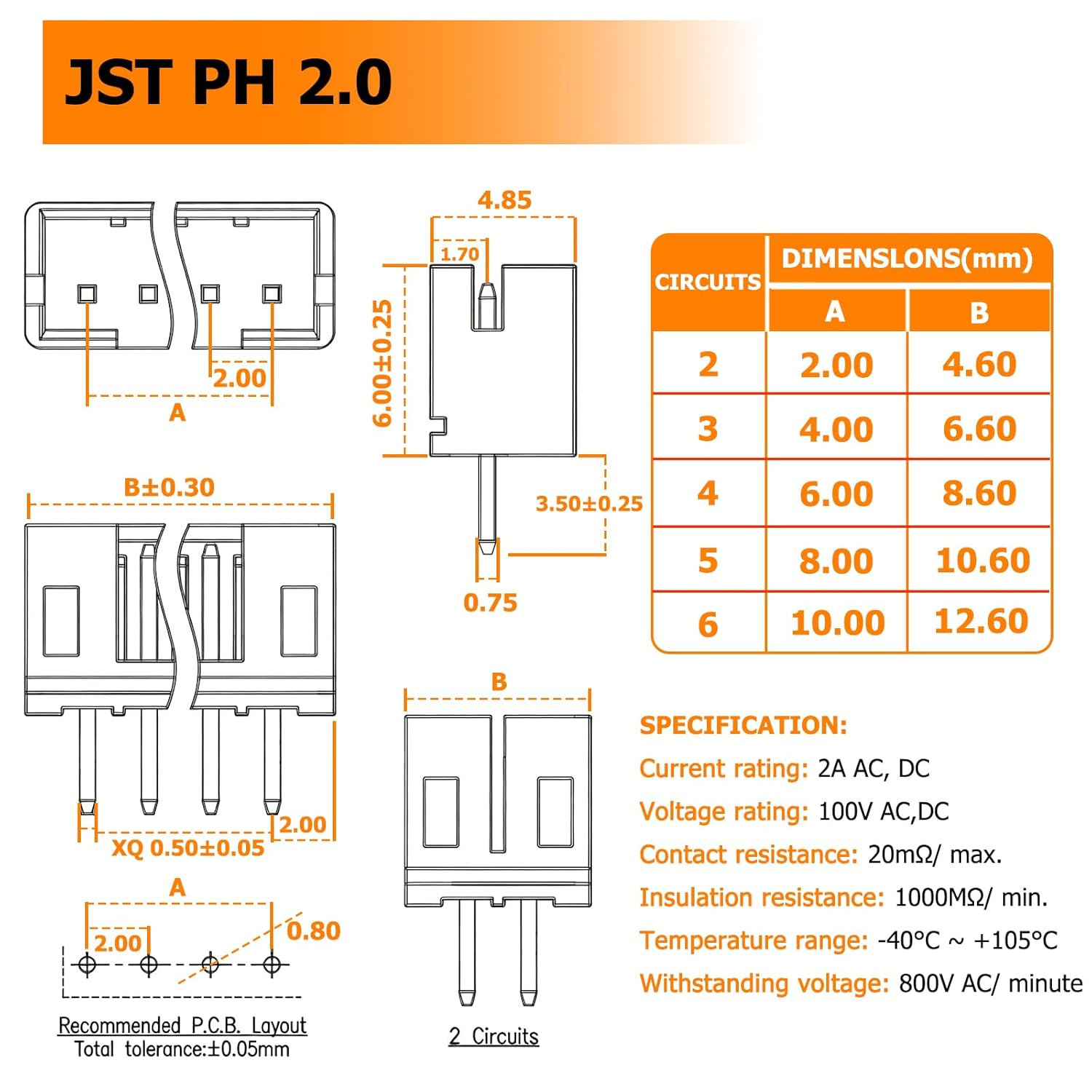 640PCS JST PH 2.0Mm Connector Kit Ph2.0Mm Adapter Cable Terminal Connectors Set