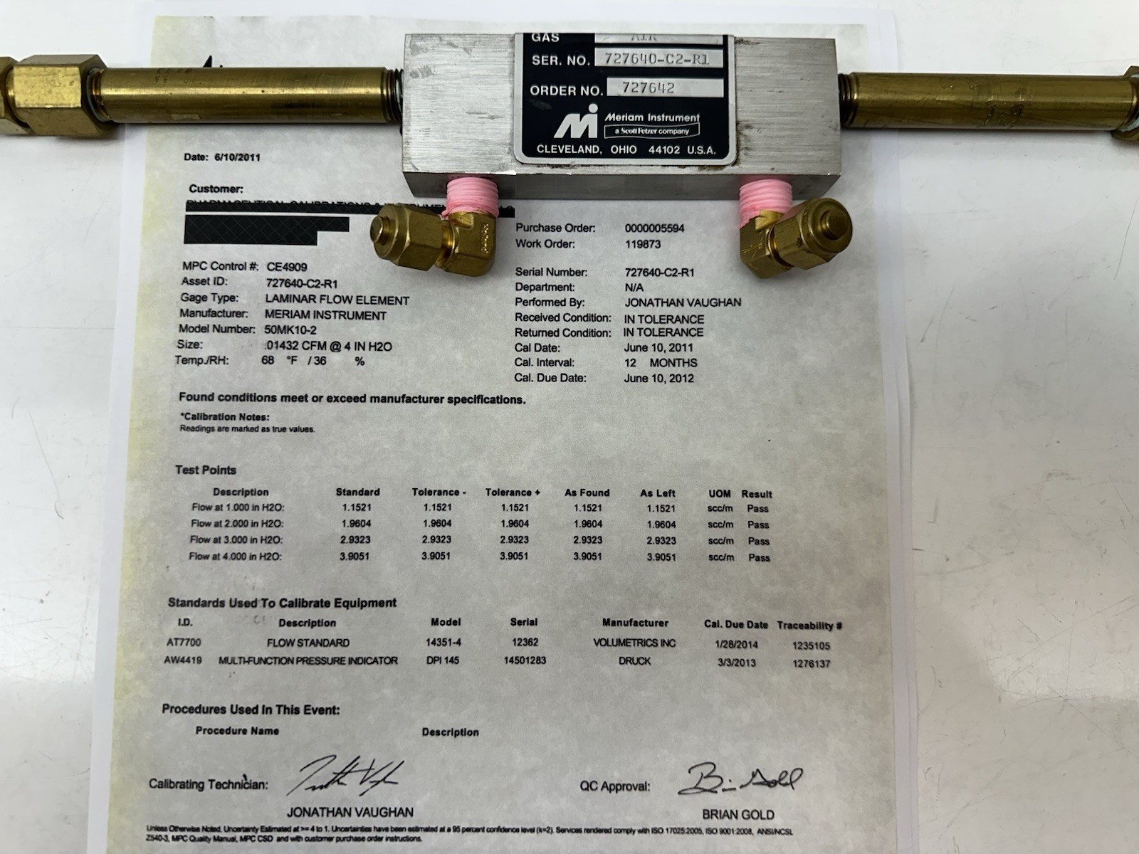Meriam 50MK10-2 Laminar Flow Element LFE