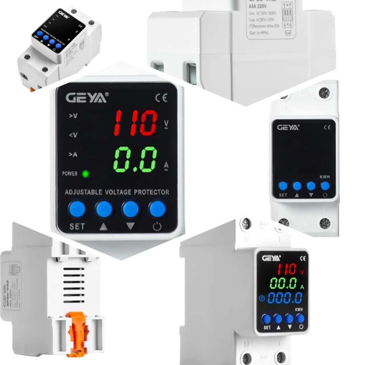 GEYA 02U Type 63A 110V Over Current Protector Over&Under voltage Protective NEW