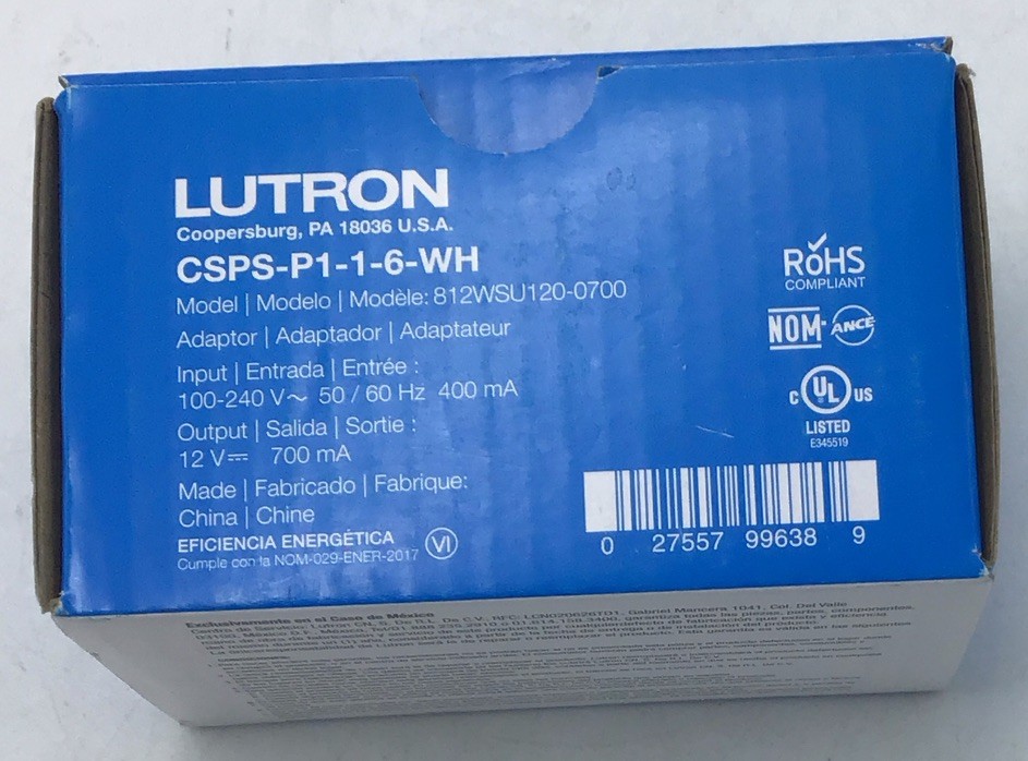 New Lutron CSPS-P1-1-6-WH 12 Volts Plug-in Power Supply Adapter z339