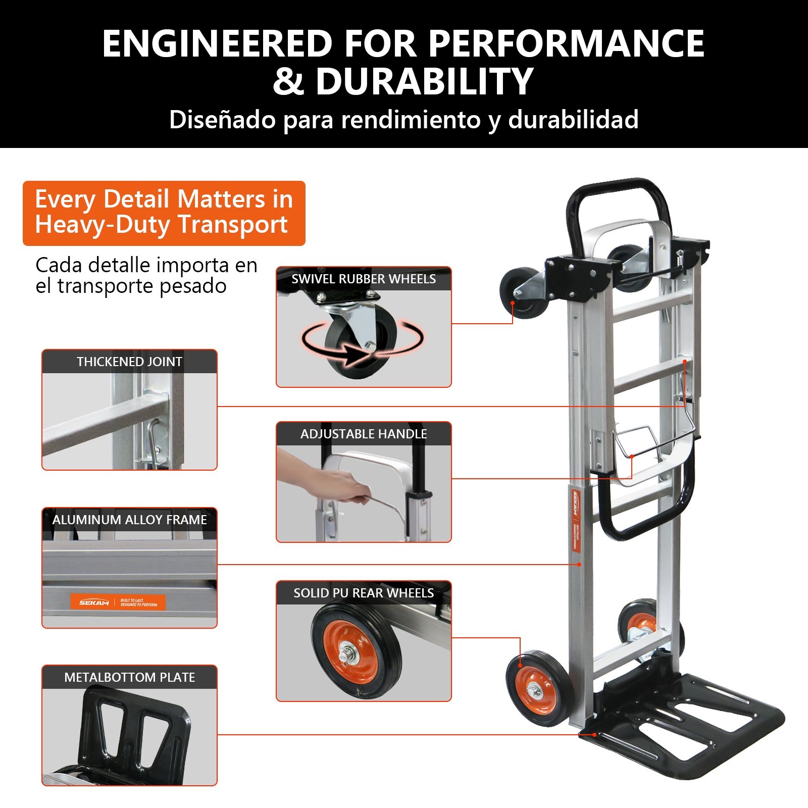 Convertible Aluminum Hand Truck Foldable Dolly Platform Cart 500lbs Heavy Duty