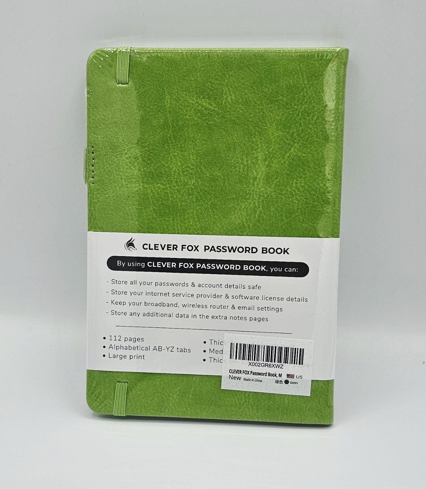 BRAND NEW Clever Fox Password Book Internet Password Logbook GREEN Medium Size