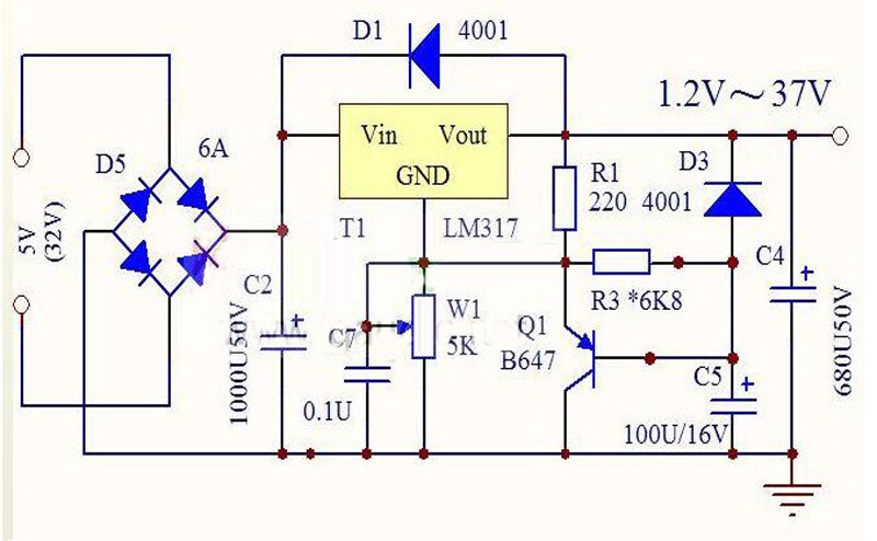 DC 1.2V-37V LM317 Adjustable Regulated Soft Start Power for 6.3v 12.6v Filament
