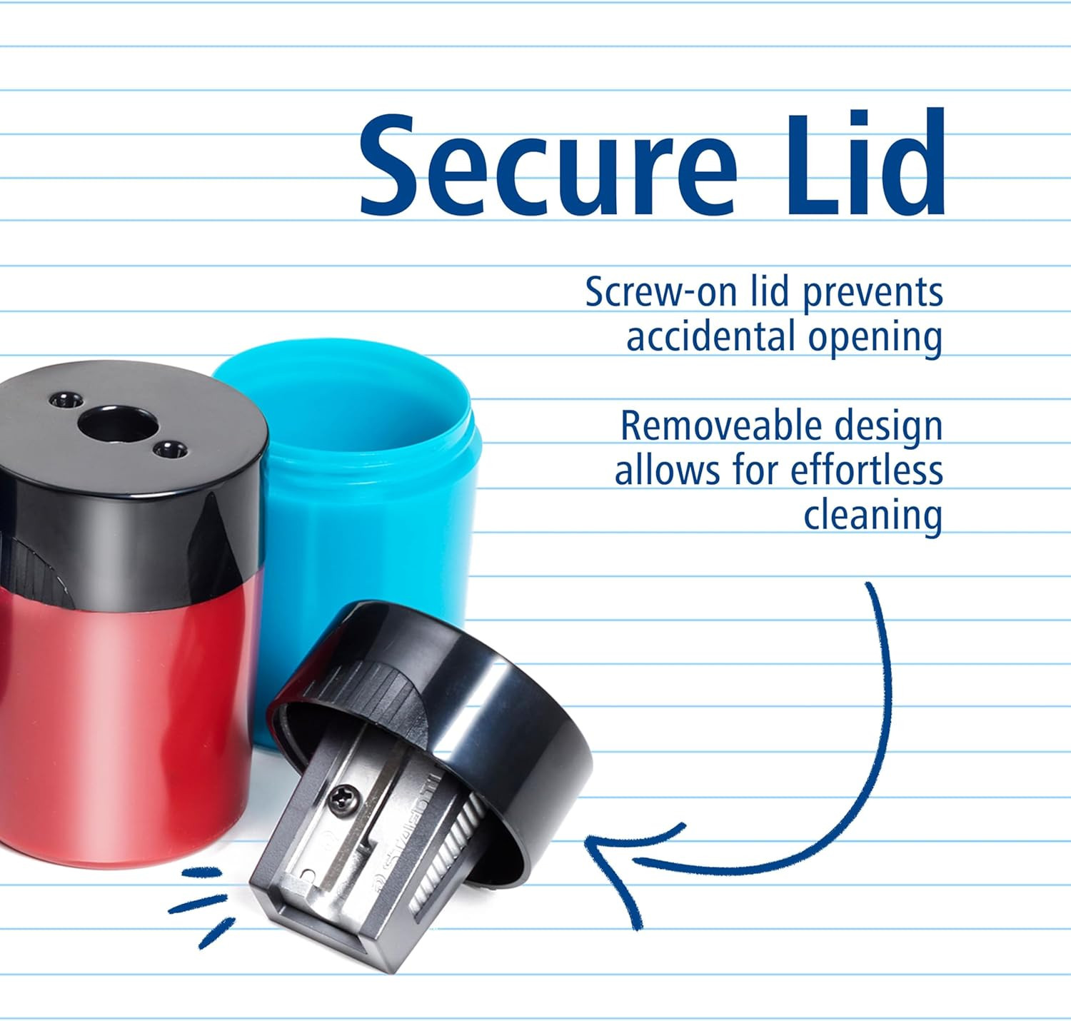 Pencil Sharpener, Premium Quality Sharpener with Screw-On Lid, Prevents Accident