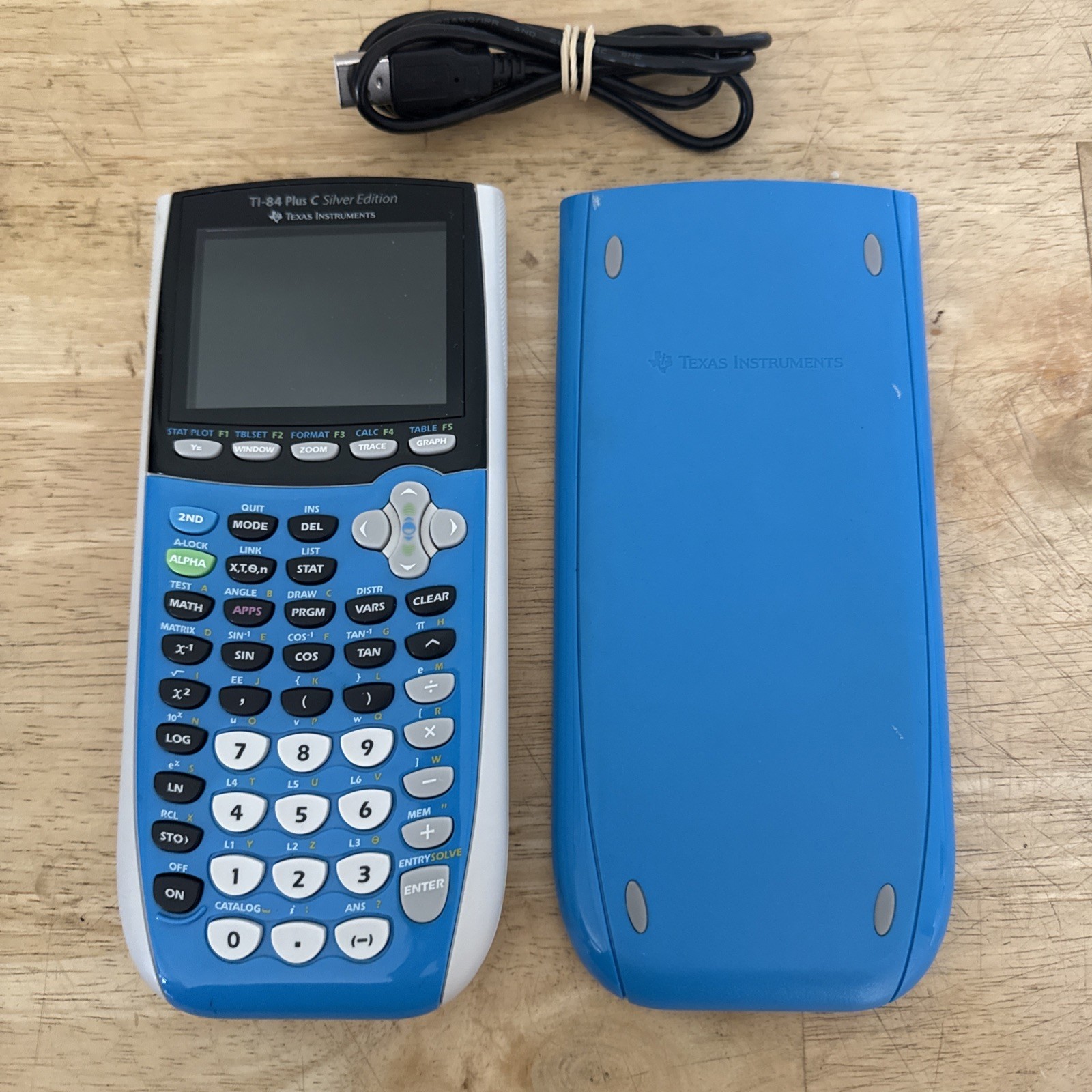 TI-84 Plus C Silver Edition Texas Instruments Calculator Blue With Cover Working