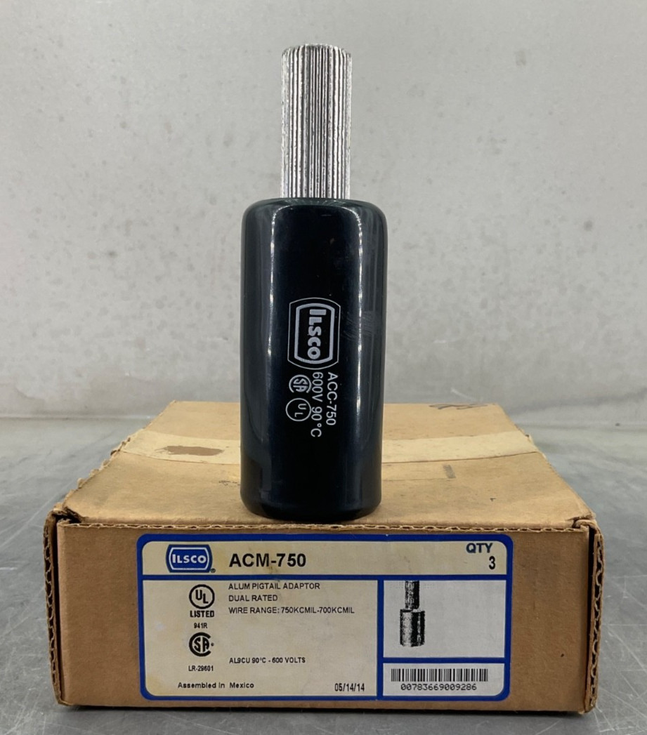NEW ILSCO ACM-750 ALUM PIGTAIL ADAPTOR 750KCMIL-700KCMIL DUAL RATED AL9CU 600V