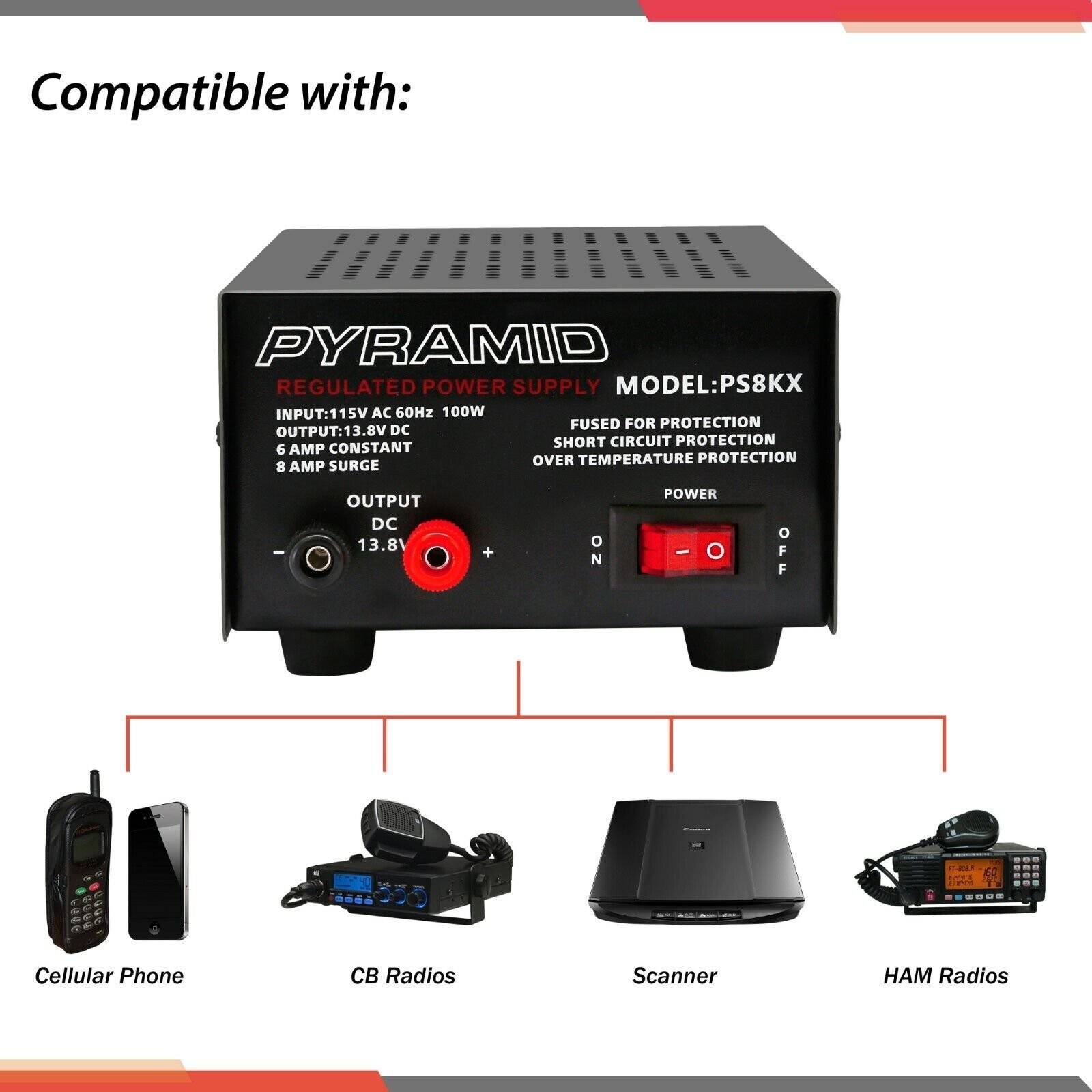 PYRAMID Heavy Duty 8A 12V Linear AC/DC Power Supply PS8KX