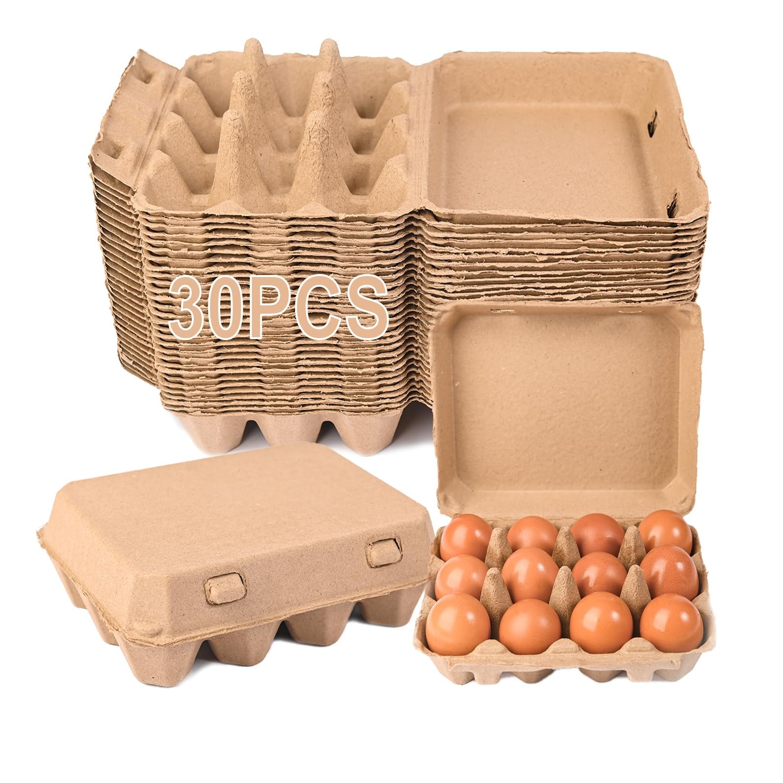 30 PCS Blank Pulp Egg Cartons, 12 Egg, 3×4 Square, Recycled, Sturdy, Bulk