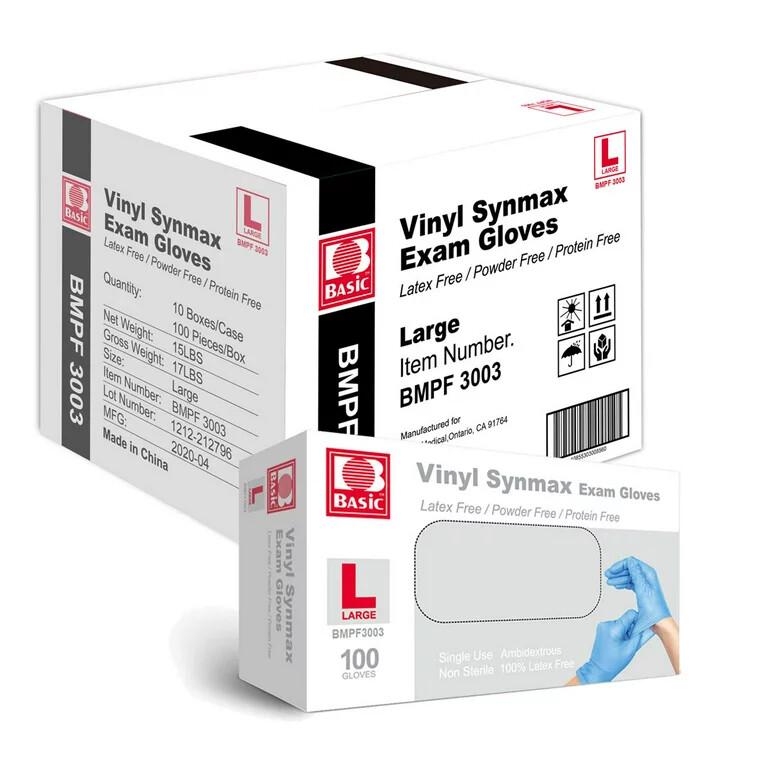 BASIC Medical Disposable Clear Vinyl Synthetic Exam Gloves Powder & Latex Free