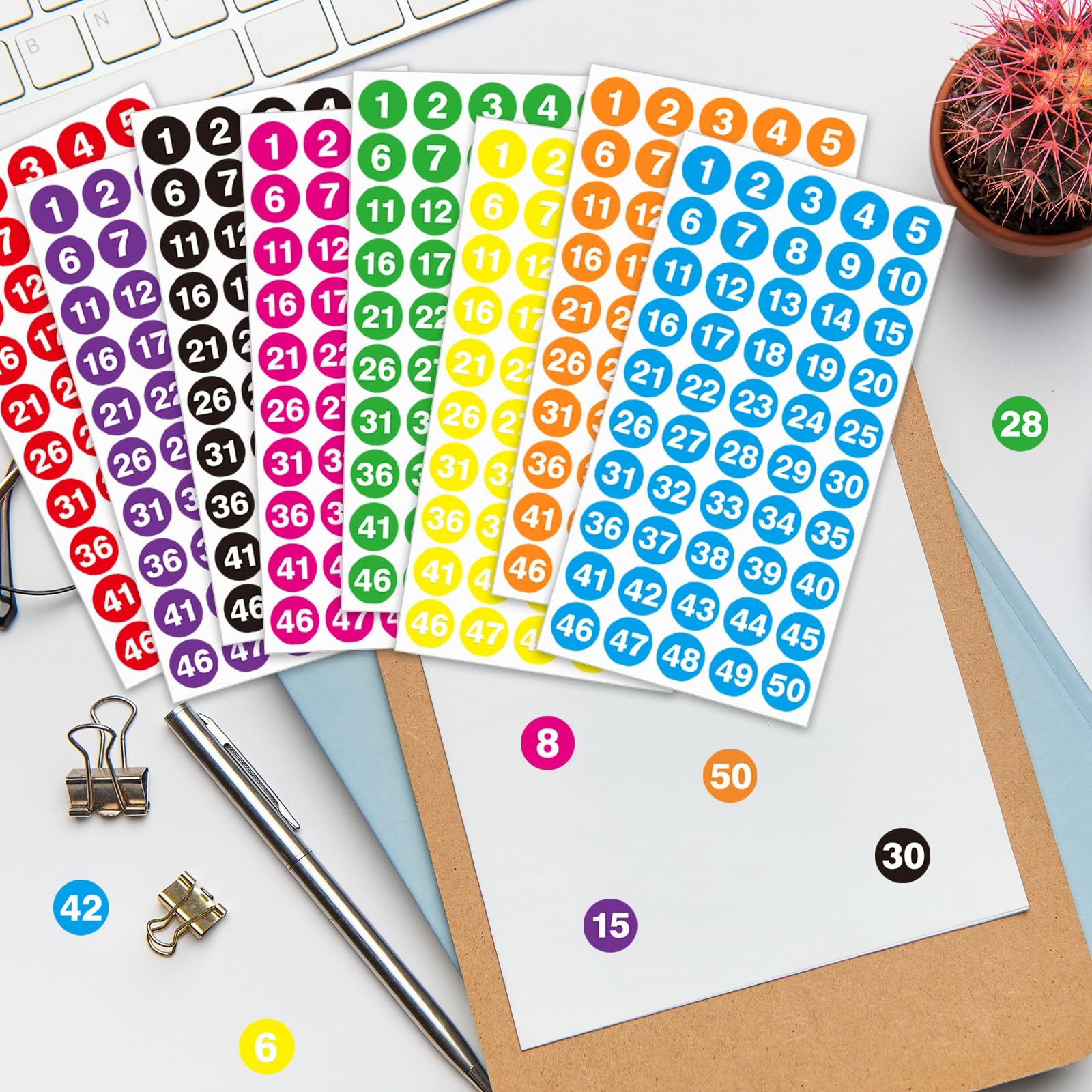 Consecutive Number Labels Stickers, 1600 Pcs 1″ Colored 1 inch, 8 Colors