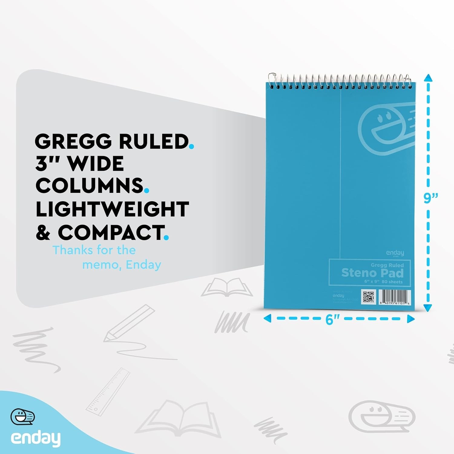 Enday Steno Pads Spiral 6 x 9 inches, Gregg Rule White Paper, 80 Sheets Steno..